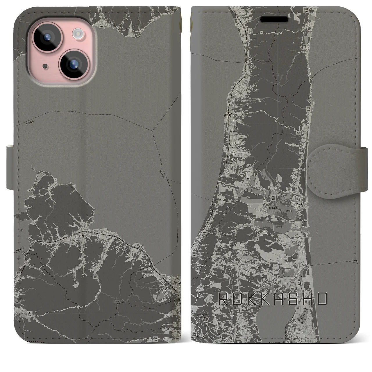 【六ヶ所(青森県)】地図柄iPhoneケース(手帳タイプ)