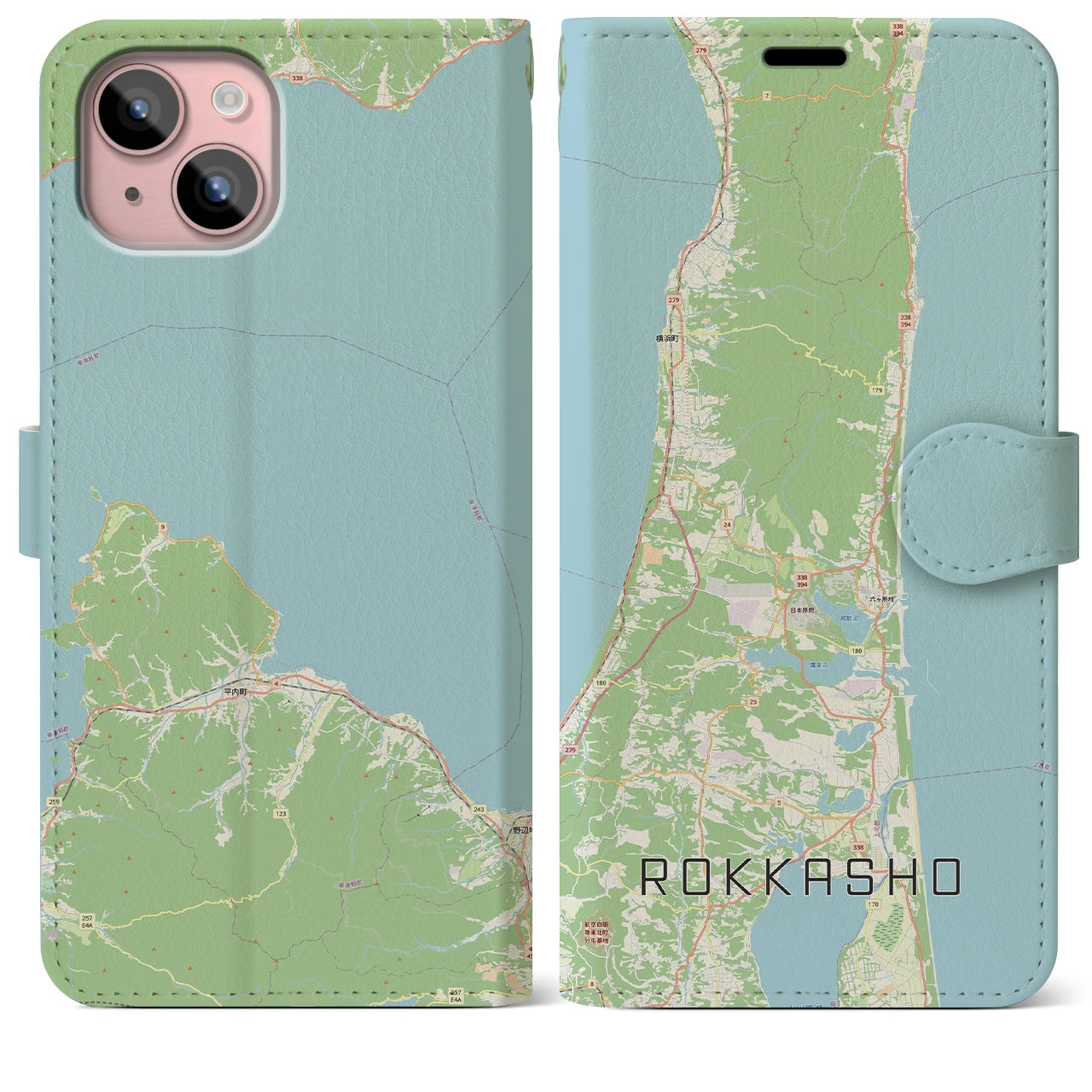 【六ヶ所(青森県)】地図柄iPhoneケース(手帳タイプ)