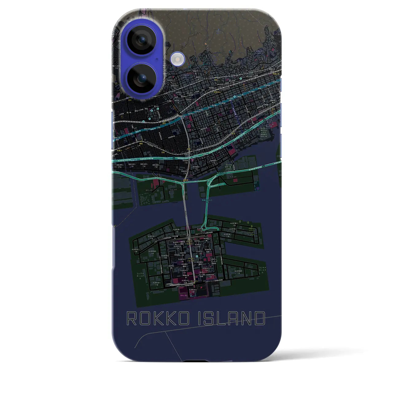 【六甲アイランド(兵庫県)】地図柄iPhoneケース(バックカバータイプ)