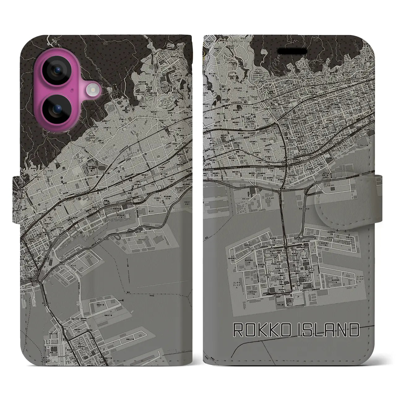 【六甲アイランド(兵庫県)】地図柄iPhoneケース(手帳タイプ)