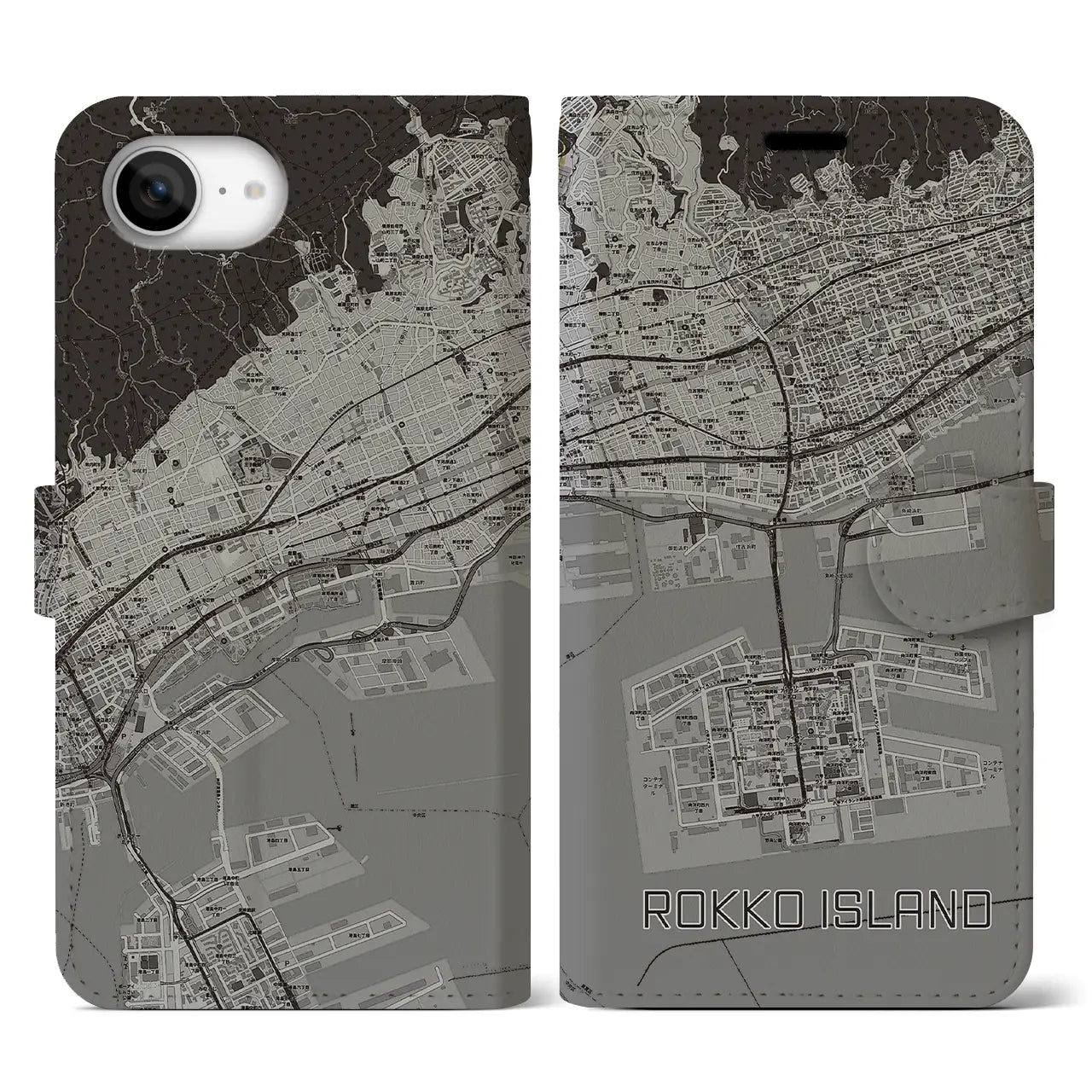 【六甲アイランド(兵庫県)】地図柄iPhoneケース(手帳タイプ)