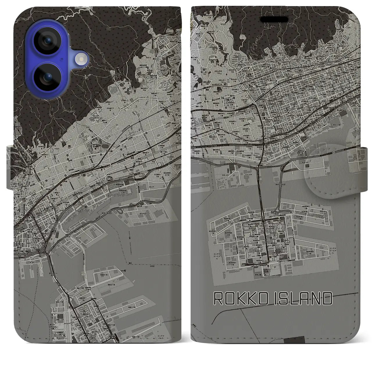 【六甲アイランド(兵庫県)】地図柄iPhoneケース(手帳タイプ)