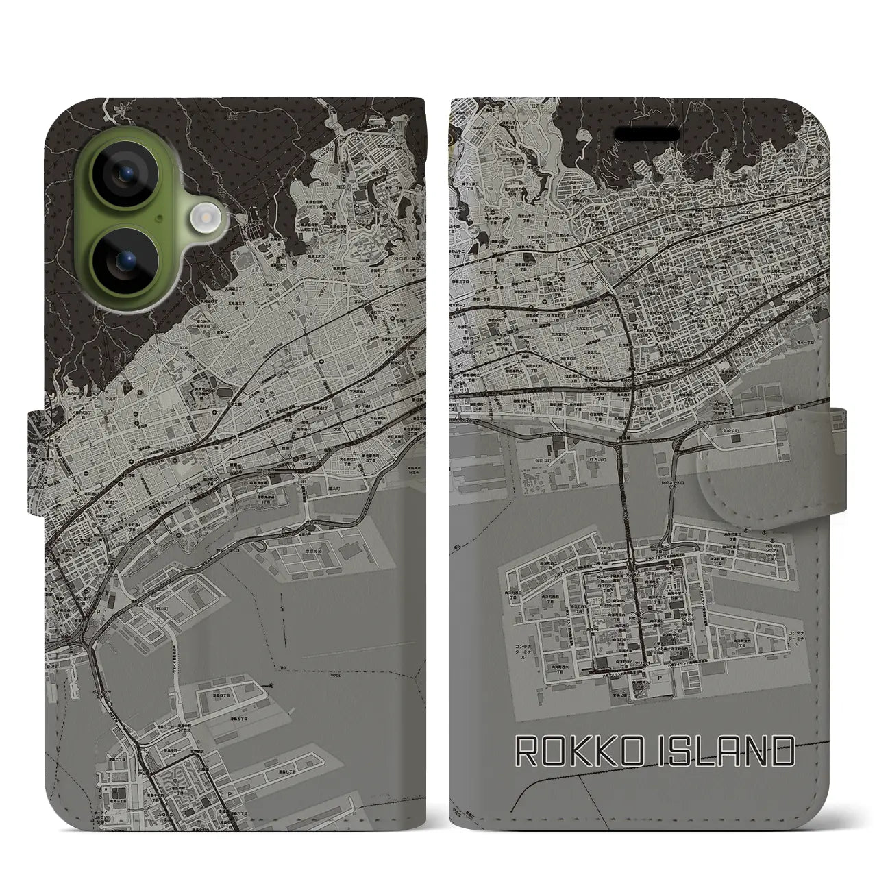 【六甲アイランド(兵庫県)】地図柄iPhoneケース(手帳タイプ)