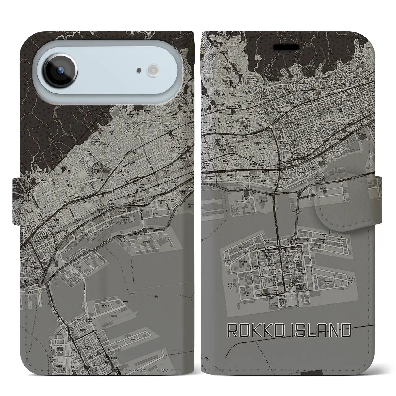 【六甲アイランド(兵庫県)】地図柄iPhoneケース(手帳タイプ)