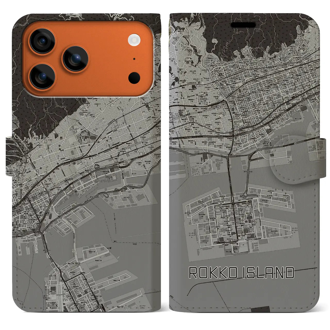 【六甲アイランド(兵庫県)】地図柄iPhoneケース(手帳タイプ)