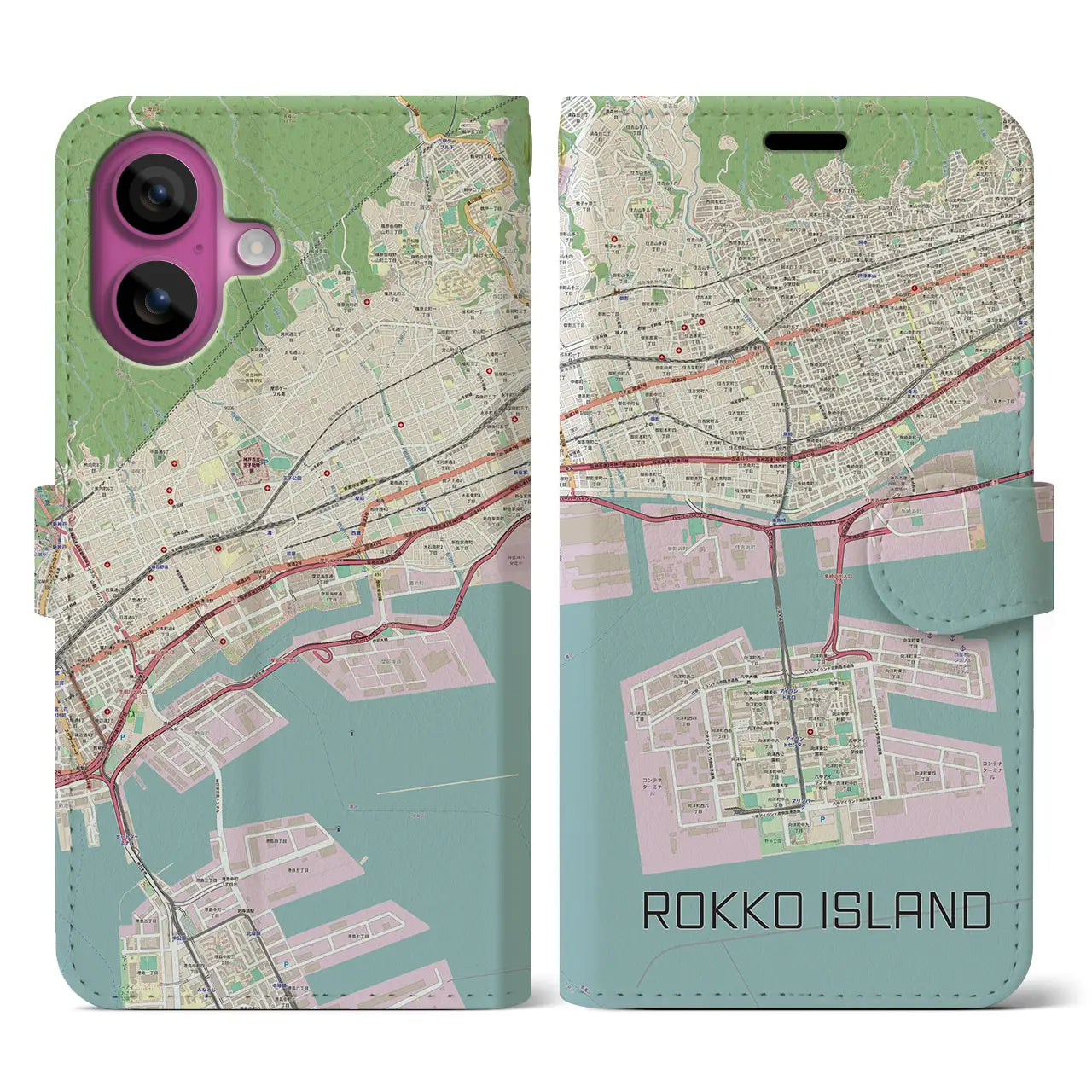 【六甲アイランド(兵庫県)】地図柄iPhoneケース(手帳タイプ)