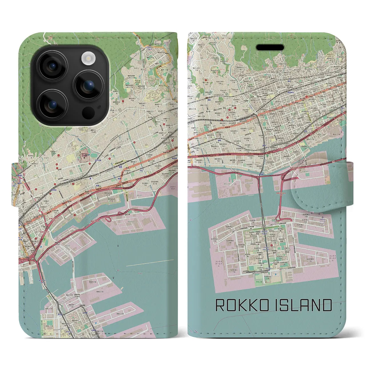 【六甲アイランド(兵庫県)】地図柄iPhoneケース(手帳タイプ)