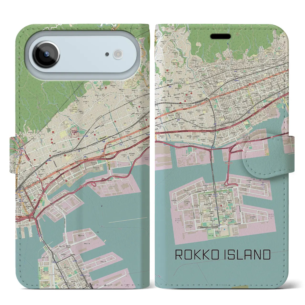 【六甲アイランド(兵庫県)】地図柄iPhoneケース(手帳タイプ)