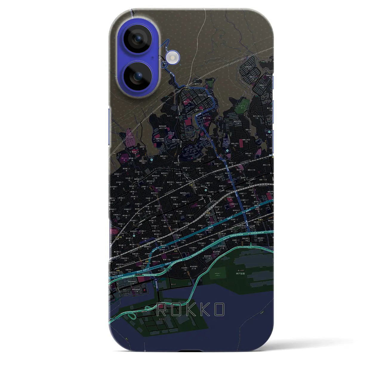 【六甲(兵庫県)】地図柄iPhoneケース(バックカバータイプ)