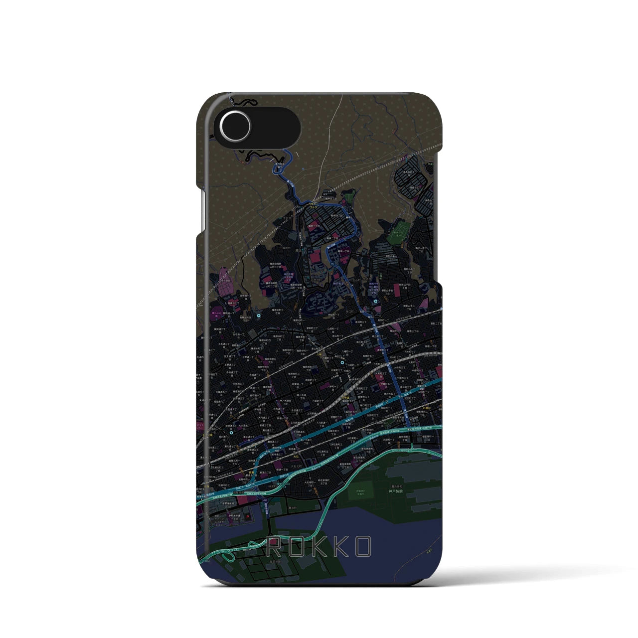 【六甲(兵庫県)】地図柄iPhoneケース(バックカバータイプ)