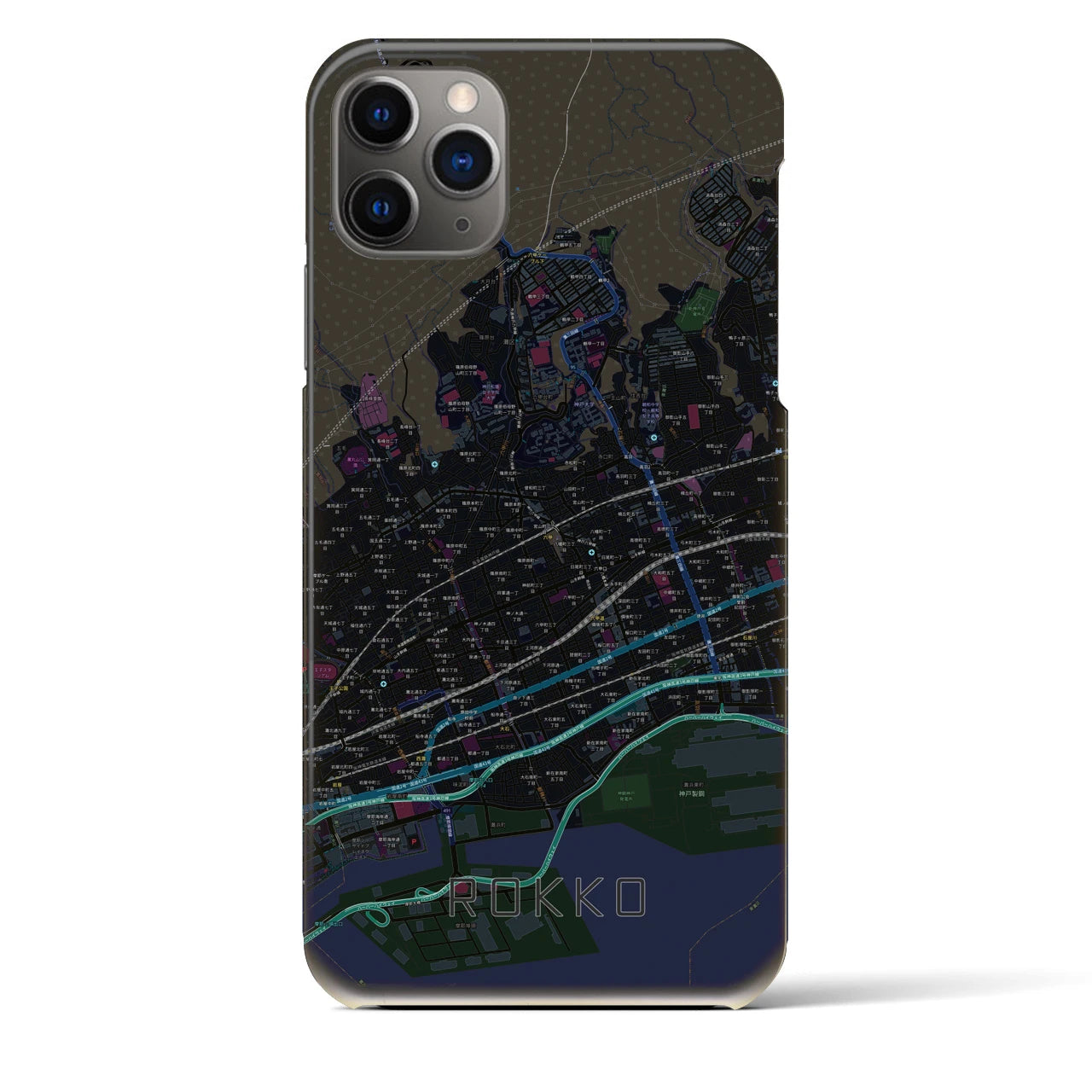 【六甲(兵庫県)】地図柄iPhoneケース(バックカバータイプ)