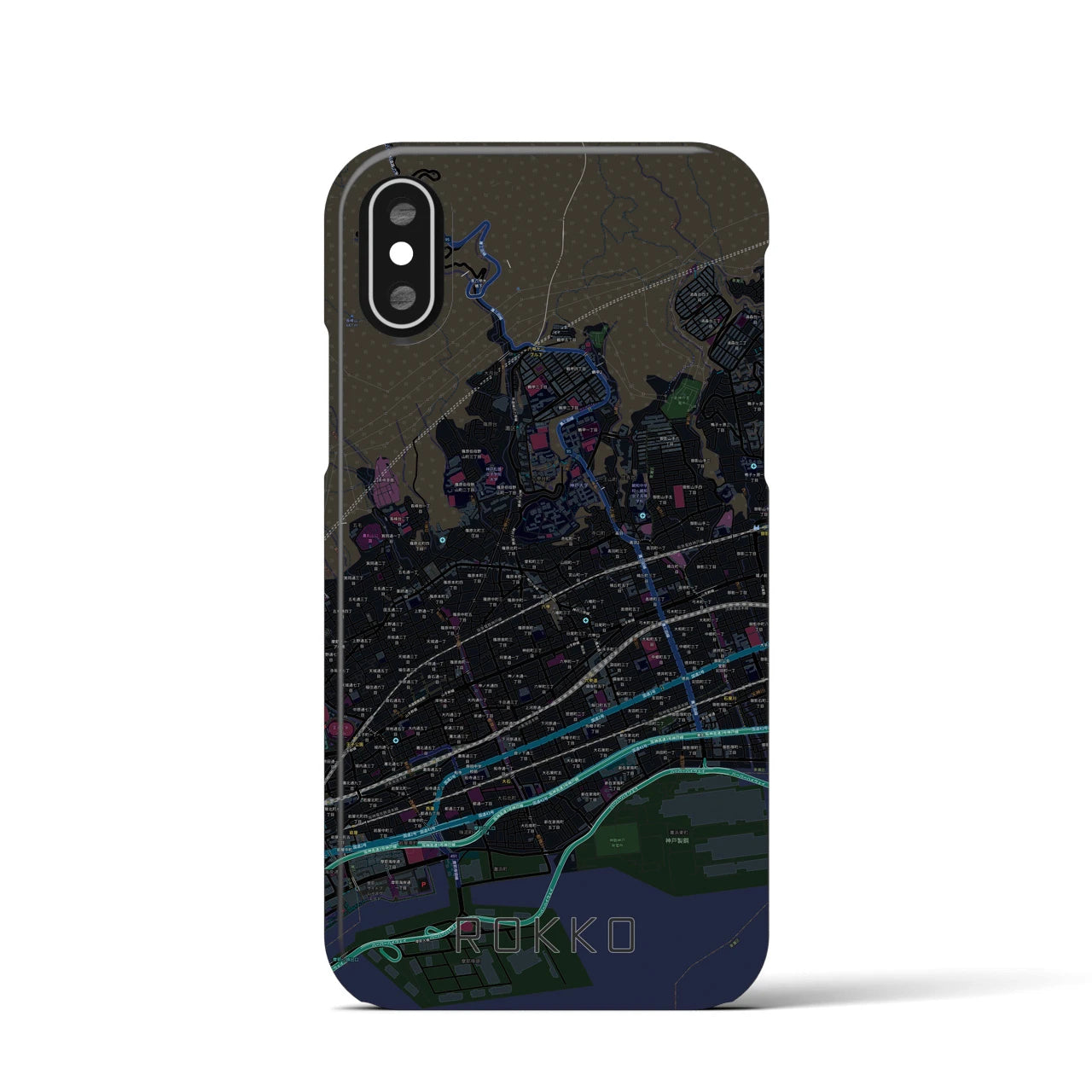 【六甲(兵庫県)】地図柄iPhoneケース(バックカバータイプ)