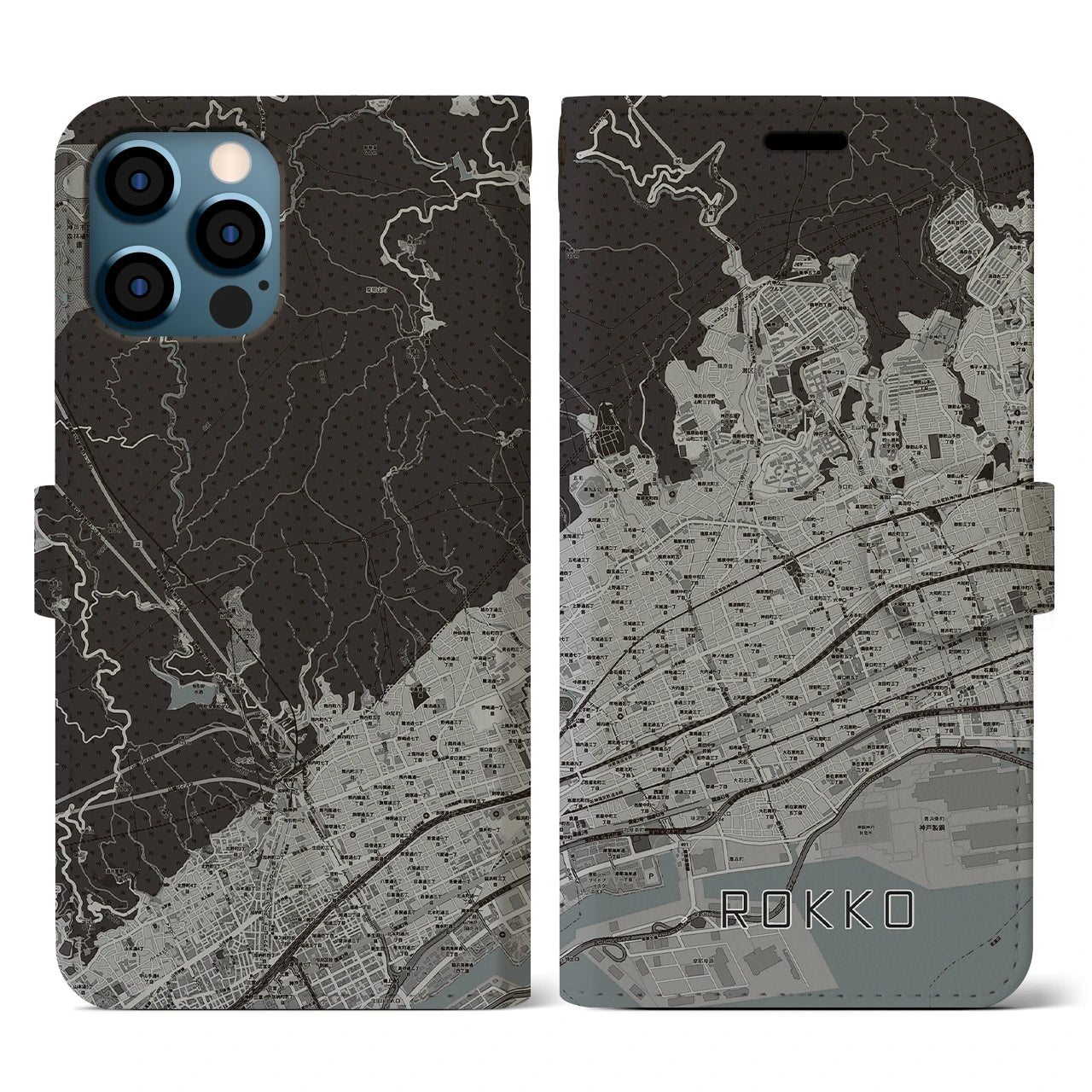 【六甲(兵庫県)】地図柄iPhoneケース(手帳タイプ)