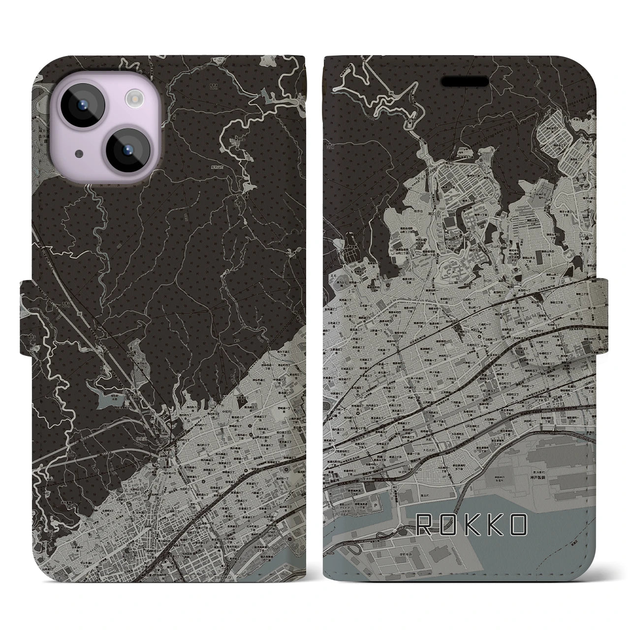 【六甲(兵庫県)】地図柄iPhoneケース(手帳タイプ)