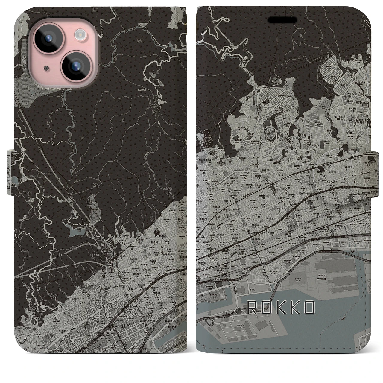 【六甲(兵庫県)】地図柄iPhoneケース(手帳タイプ)