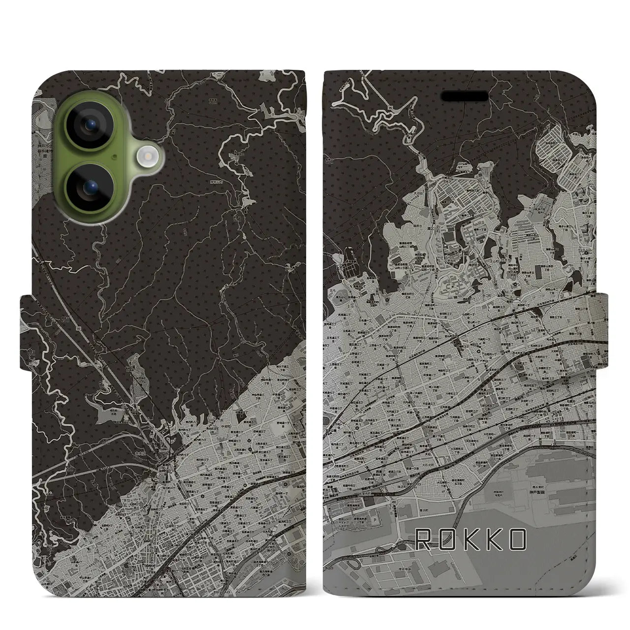 【六甲(兵庫県)】地図柄iPhoneケース(手帳タイプ)