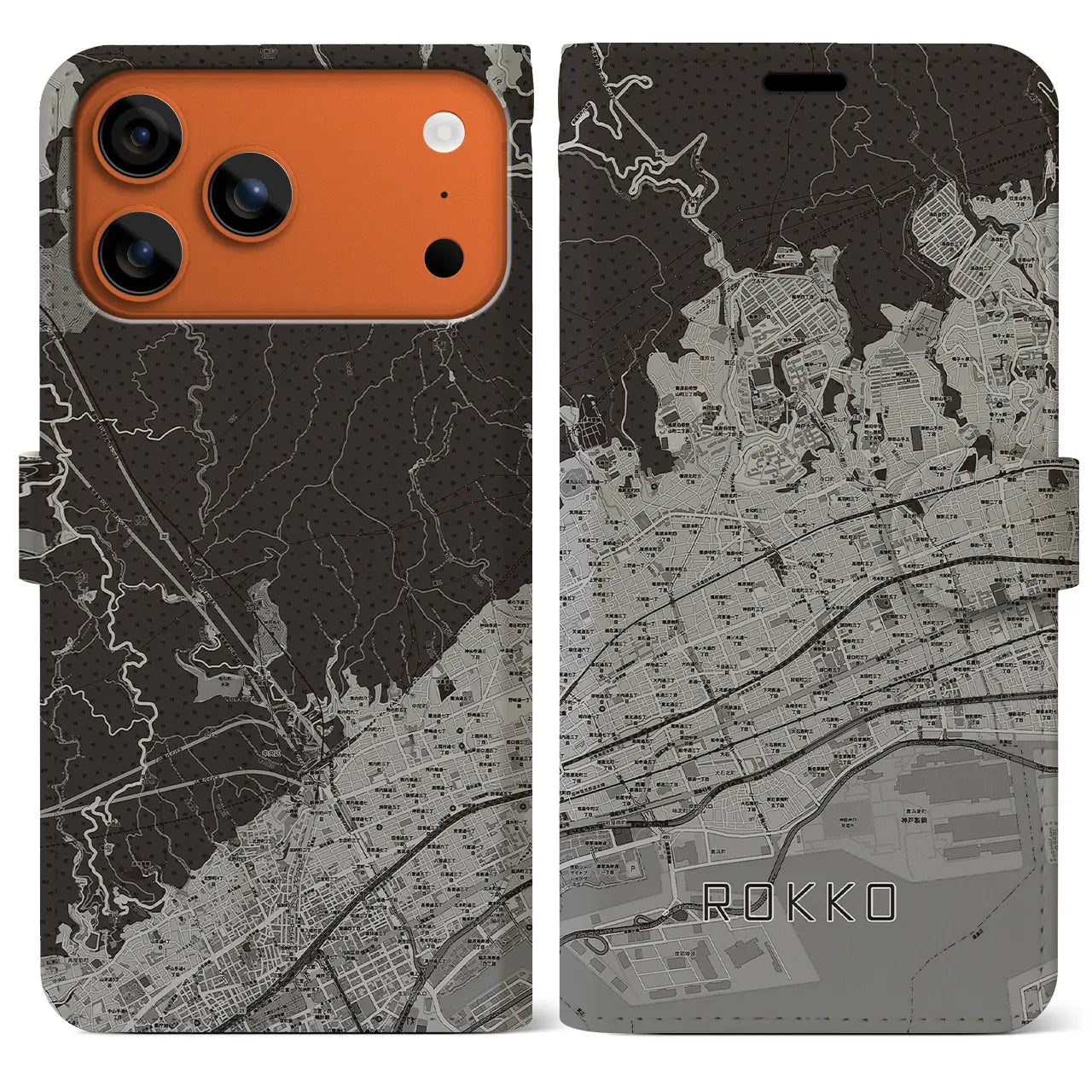 【六甲(兵庫県)】地図柄iPhoneケース(手帳タイプ)