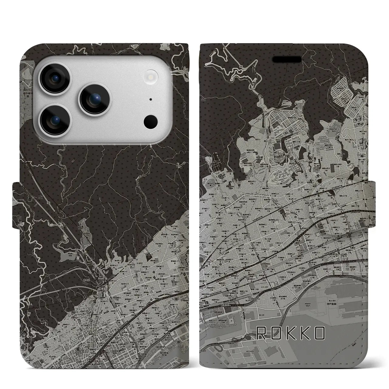 【六甲(兵庫県)】地図柄iPhoneケース(手帳タイプ)