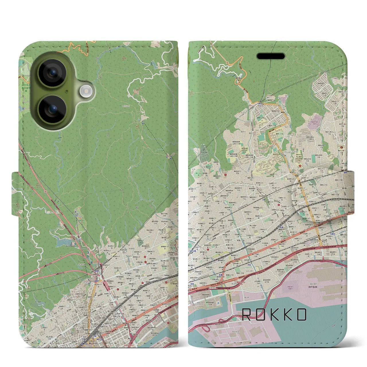 【六甲(兵庫県)】地図柄iPhoneケース(手帳タイプ)