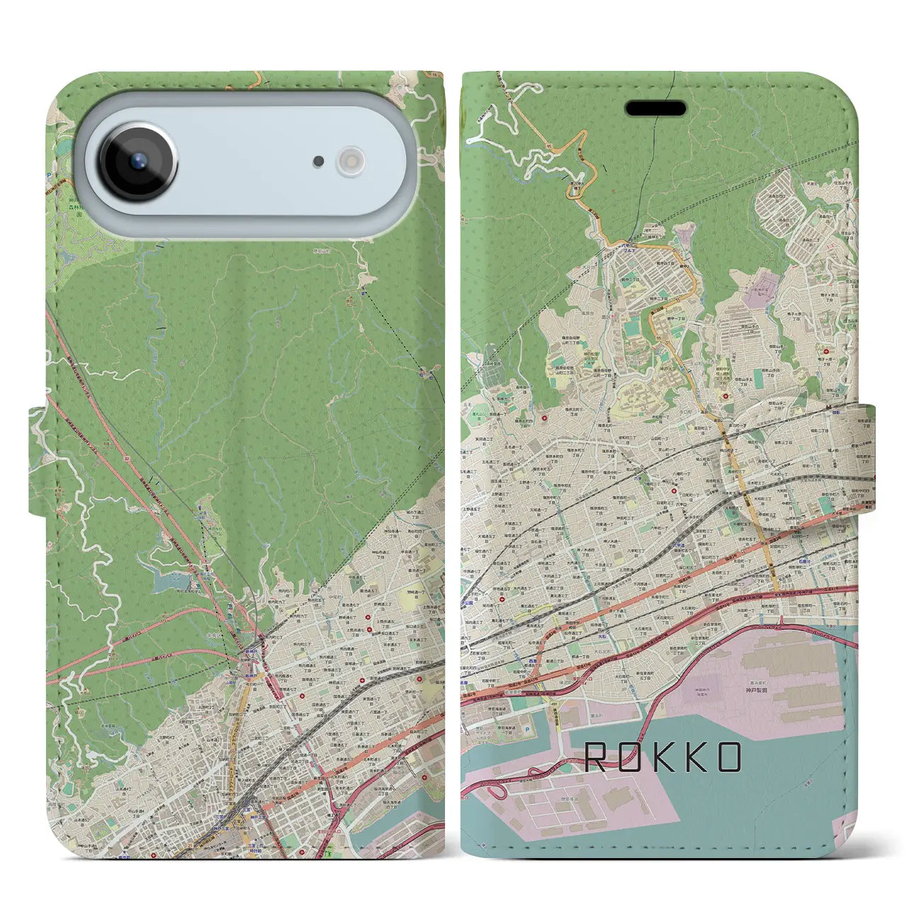 【六甲(兵庫県)】地図柄iPhoneケース(手帳タイプ)