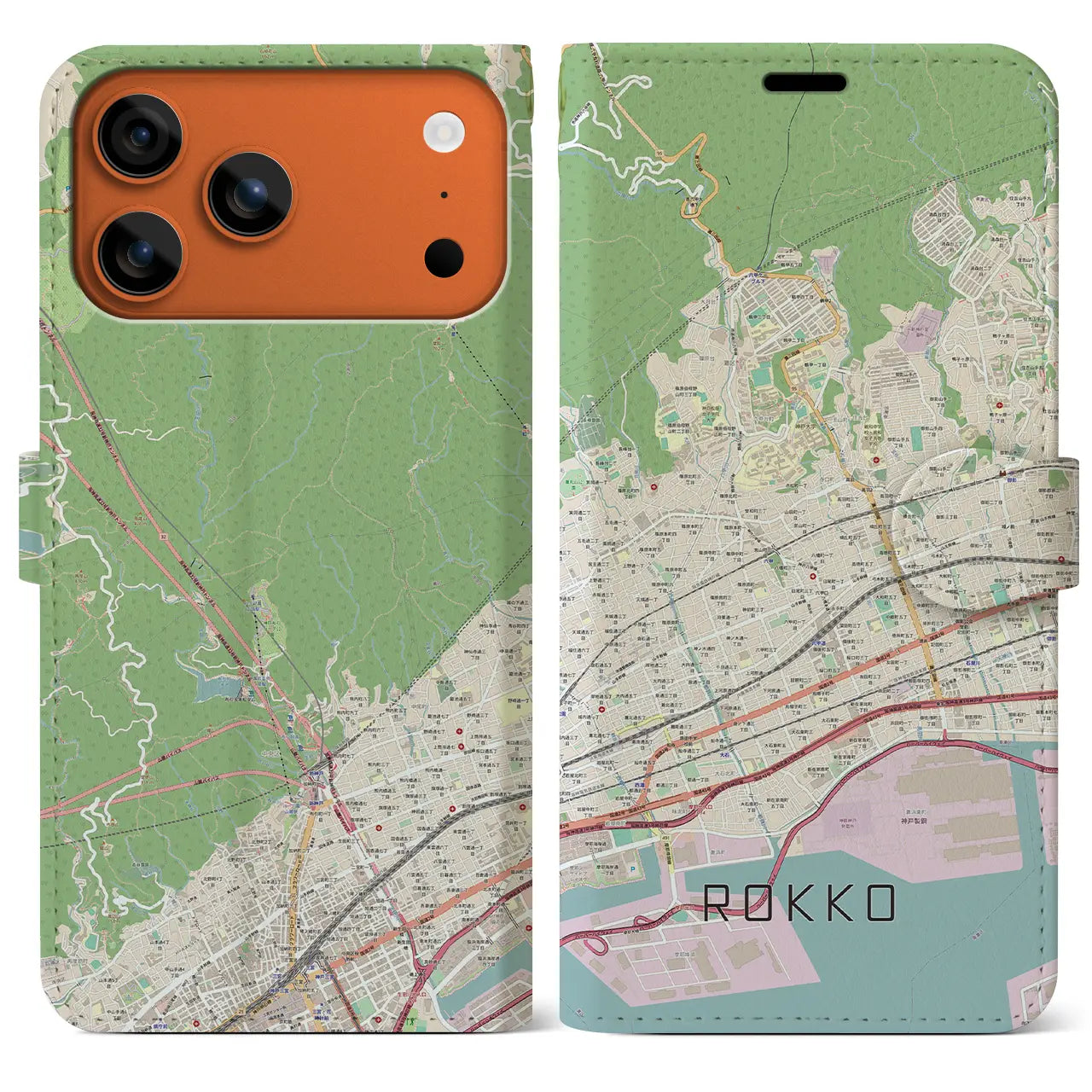 【六甲(兵庫県)】地図柄iPhoneケース(手帳タイプ)