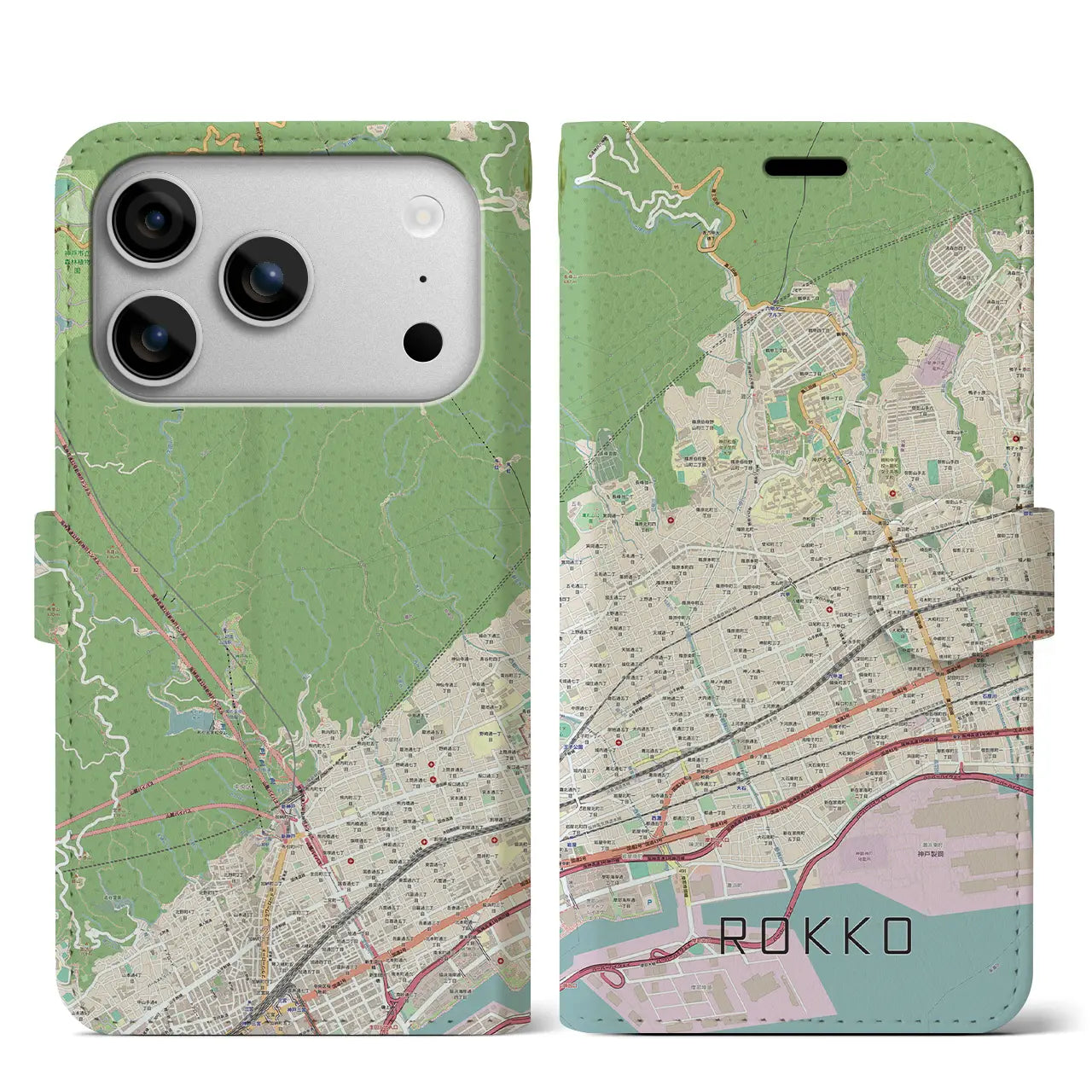 【六甲(兵庫県)】地図柄iPhoneケース(手帳タイプ)