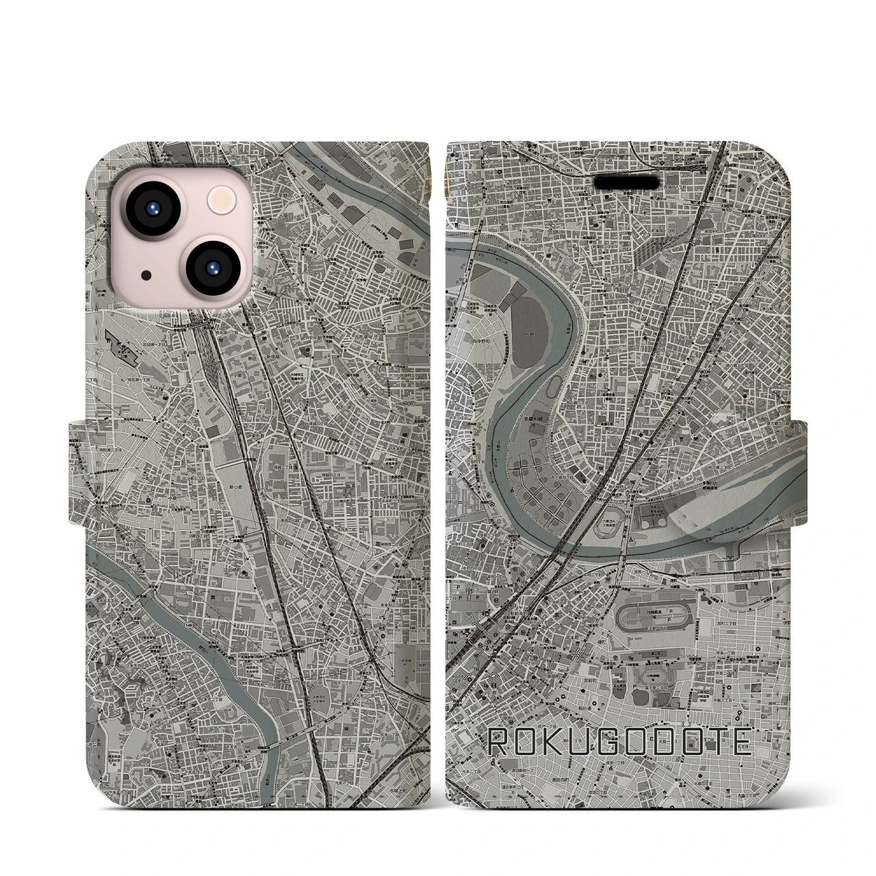 【六郷土手(東京都)】地図柄iPhoneケース(手帳タイプ)