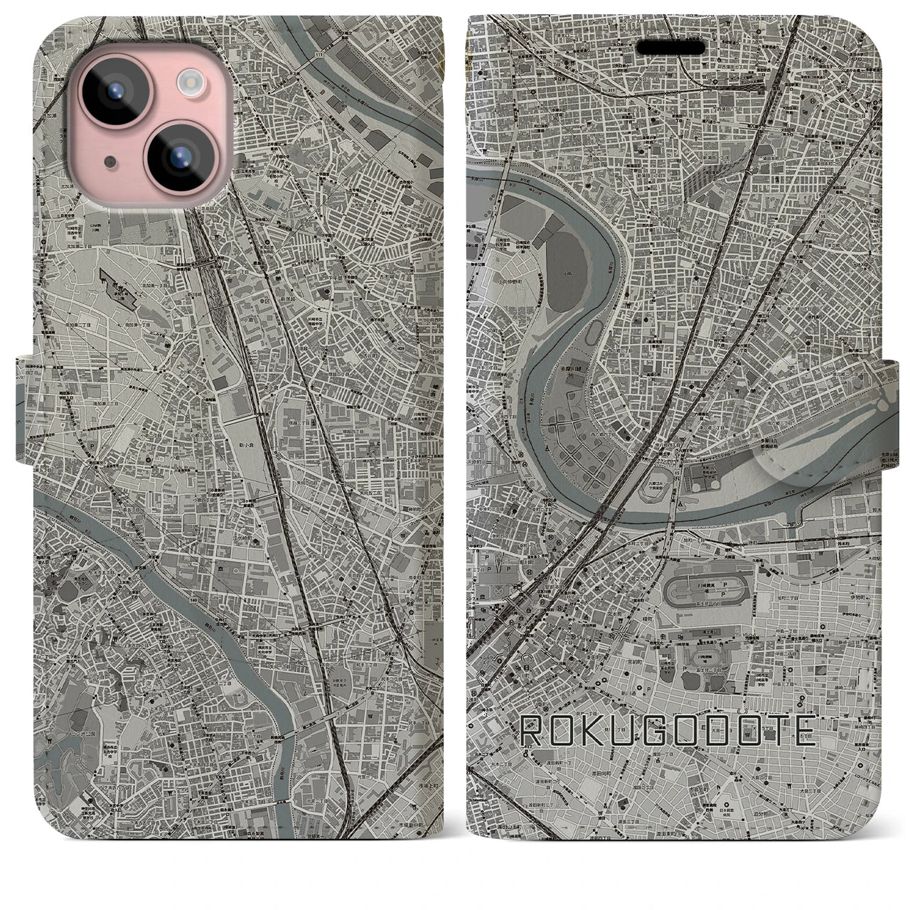 【六郷土手(東京都)】地図柄iPhoneケース(手帳タイプ)