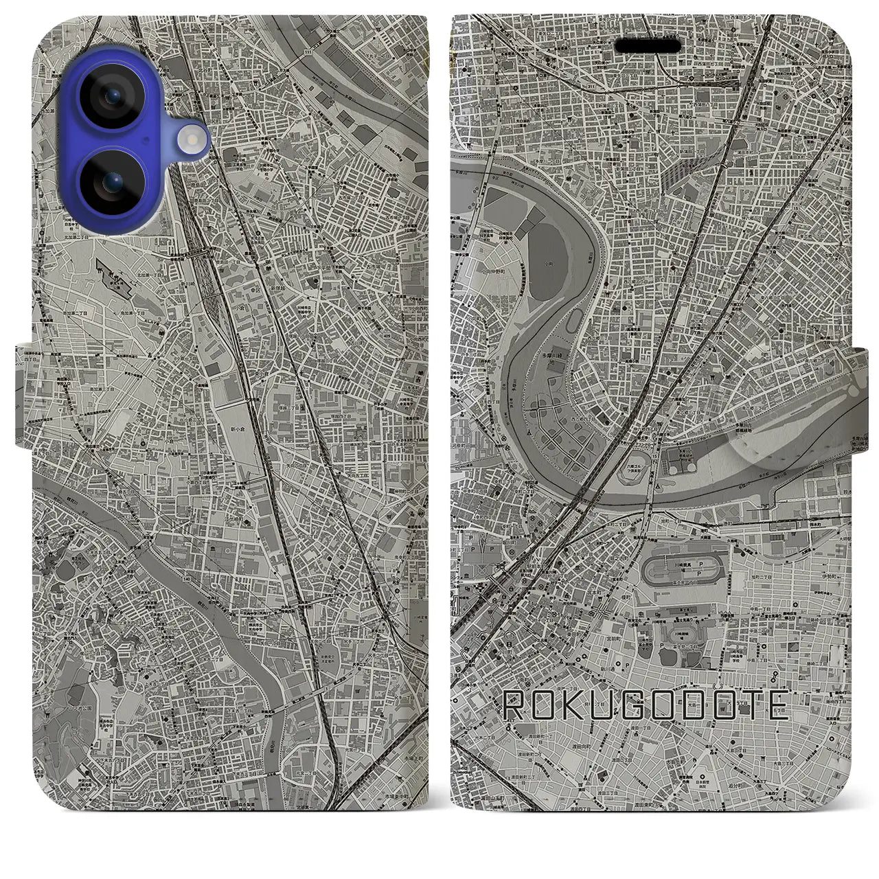 【六郷土手(東京都)】地図柄iPhoneケース(手帳タイプ)