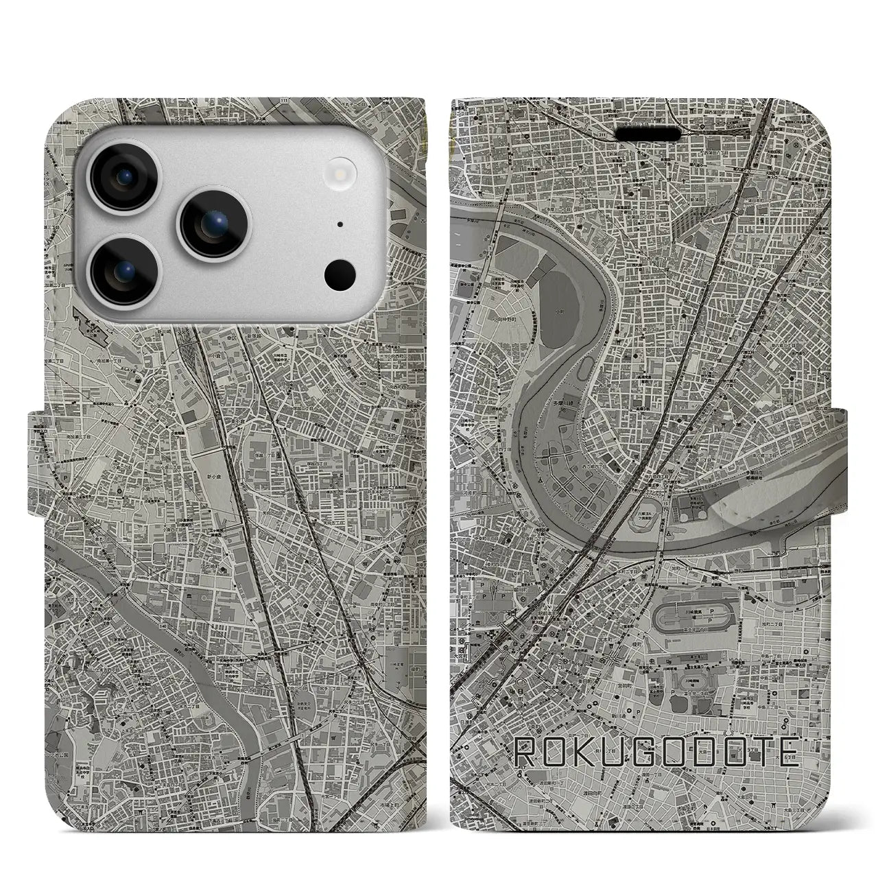 【六郷土手(東京都)】地図柄iPhoneケース(手帳タイプ)