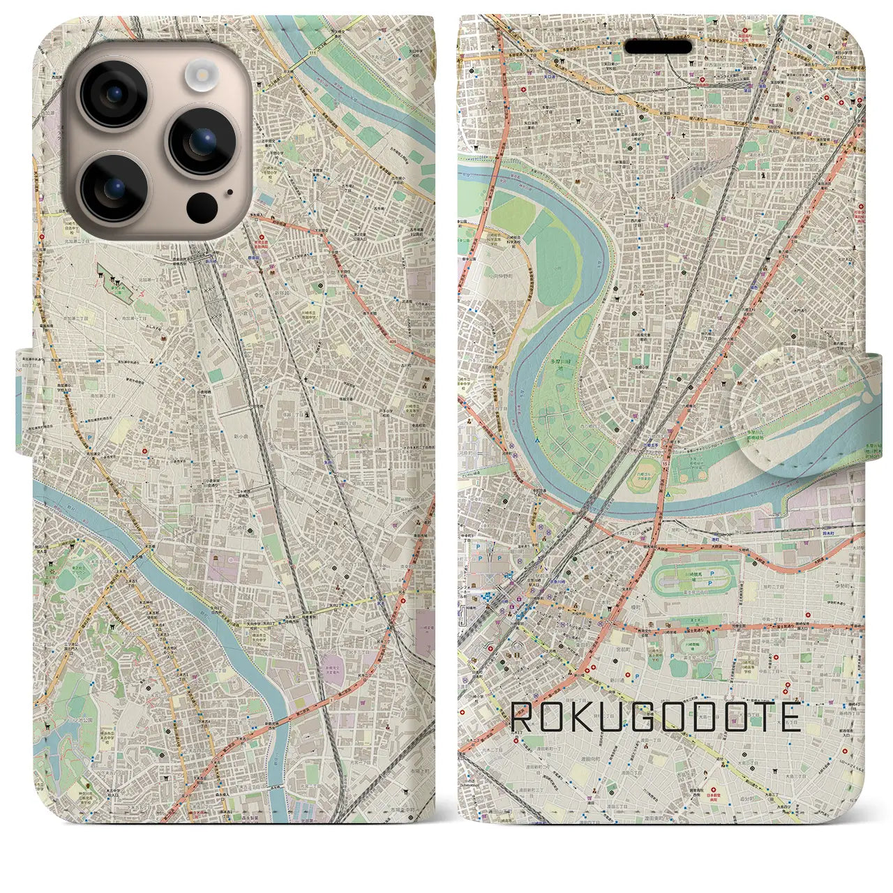 【六郷土手(東京都)】地図柄iPhoneケース(手帳タイプ)