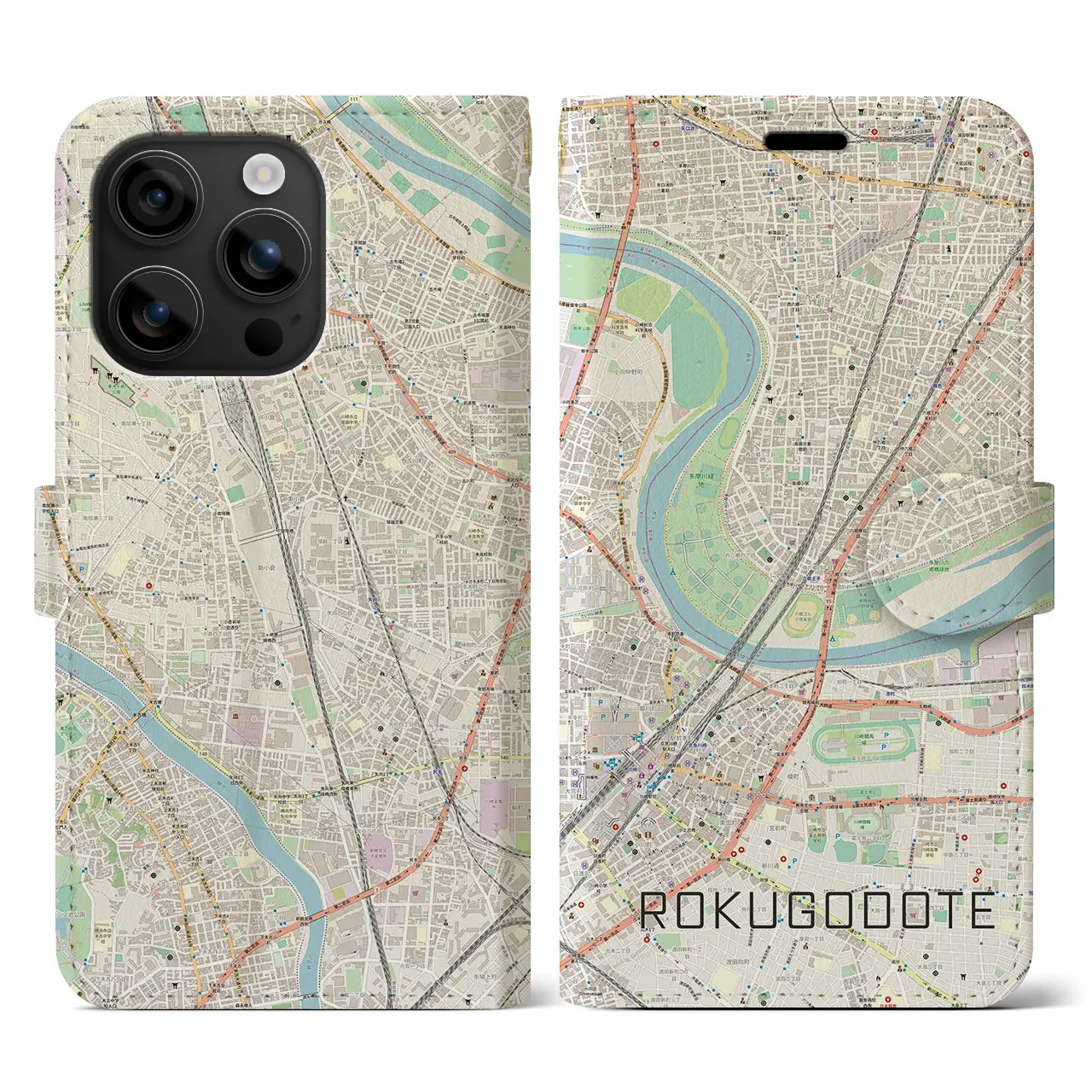 【六郷土手(東京都)】地図柄iPhoneケース(手帳タイプ)ナチュラル・iPhone 16 用