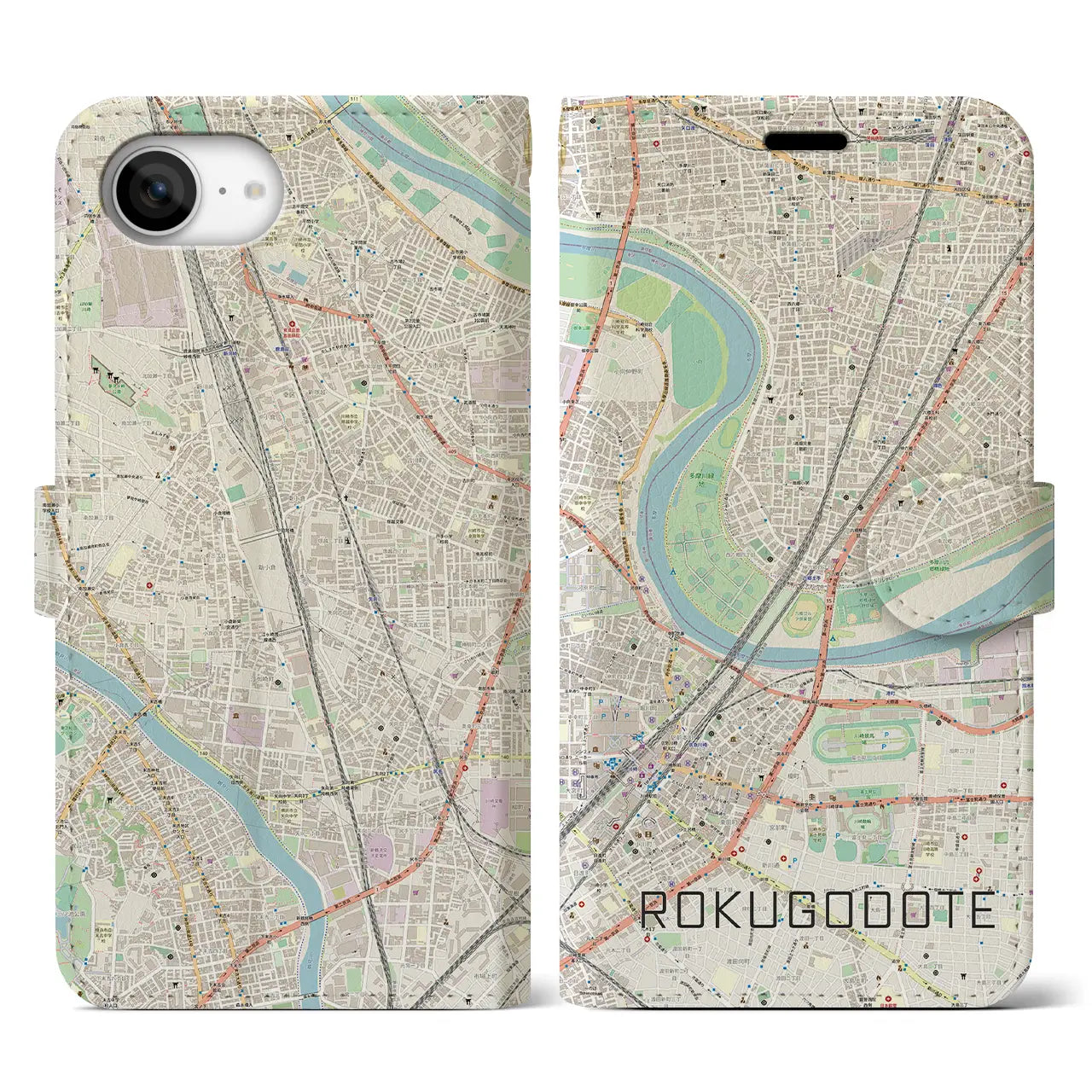 【六郷土手(東京都)】地図柄iPhoneケース(手帳タイプ)