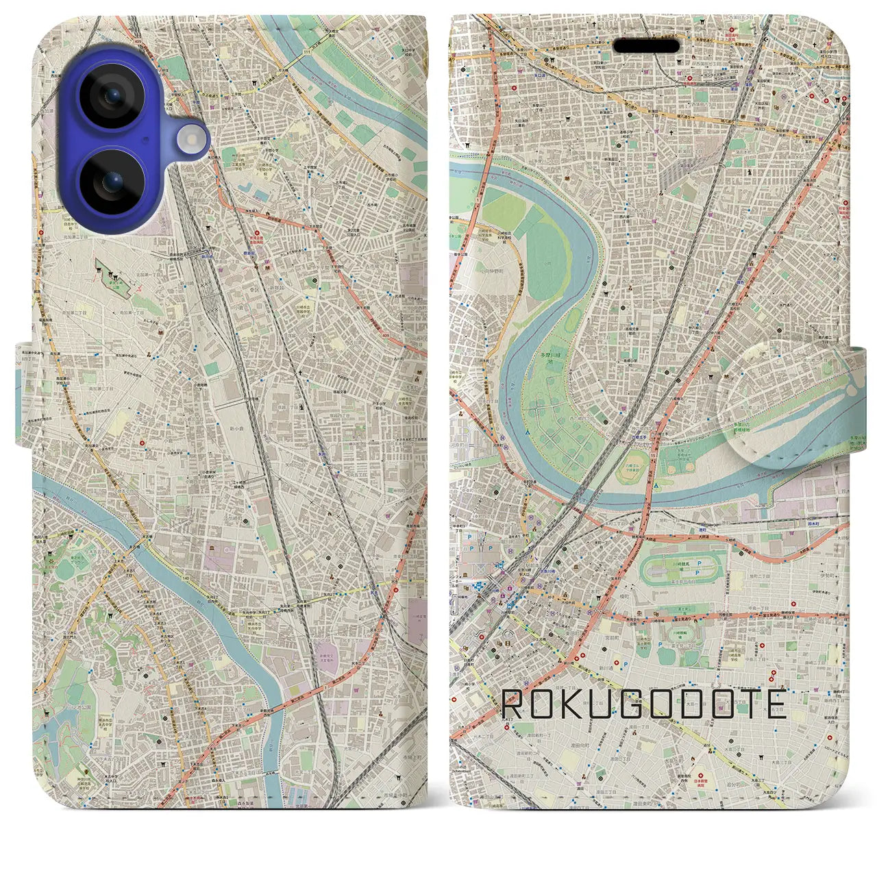 【六郷土手(東京都)】地図柄iPhoneケース(手帳タイプ)ナチュラル・iPhone 16 Pro Max 用
