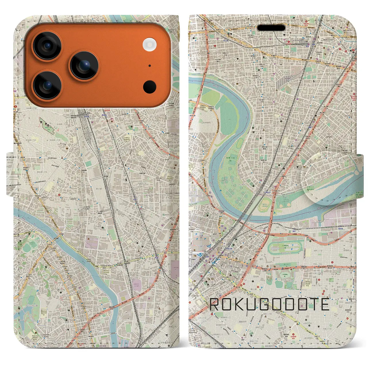 【六郷土手(東京都)】地図柄iPhoneケース(手帳タイプ)