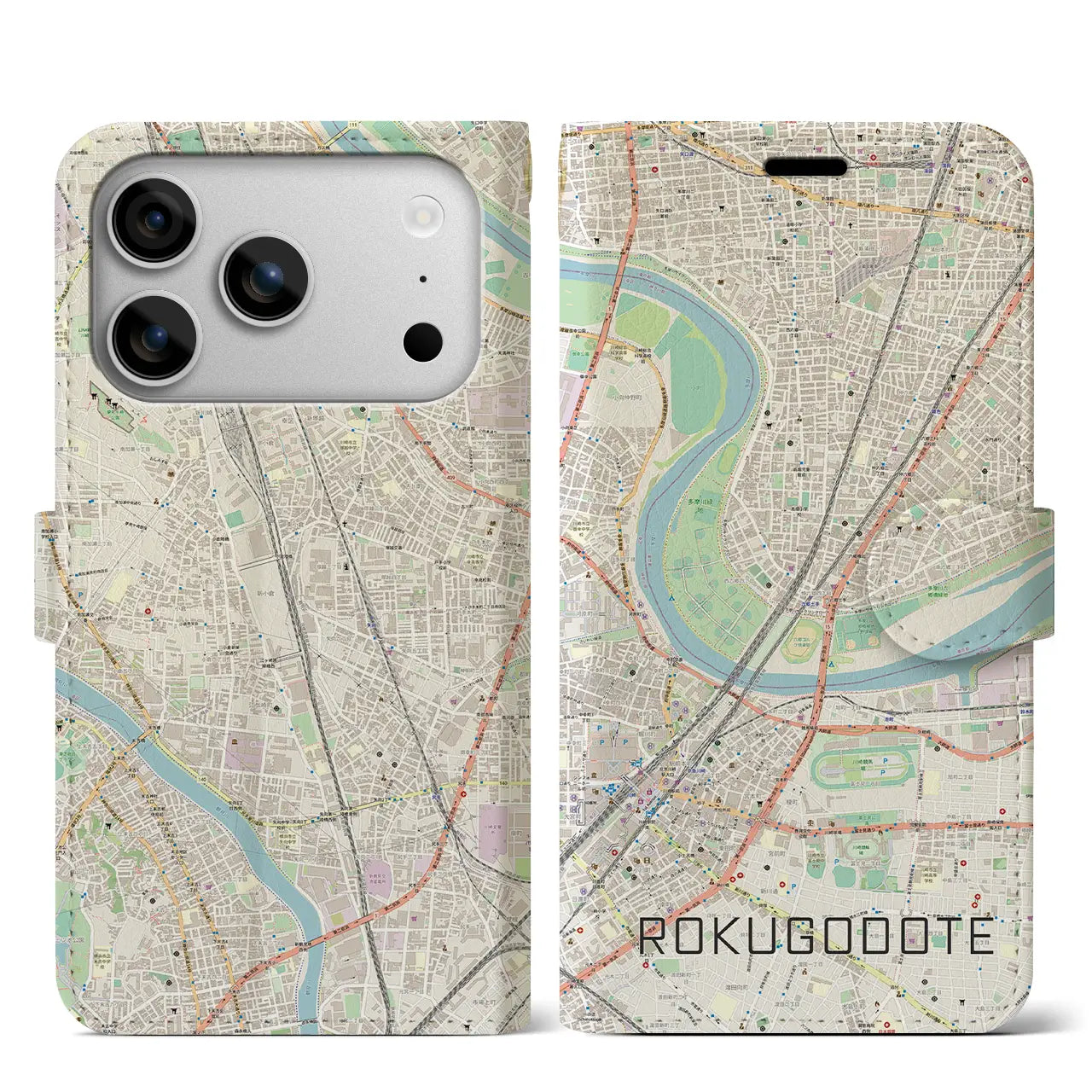 【六郷土手(東京都)】地図柄iPhoneケース(手帳タイプ)