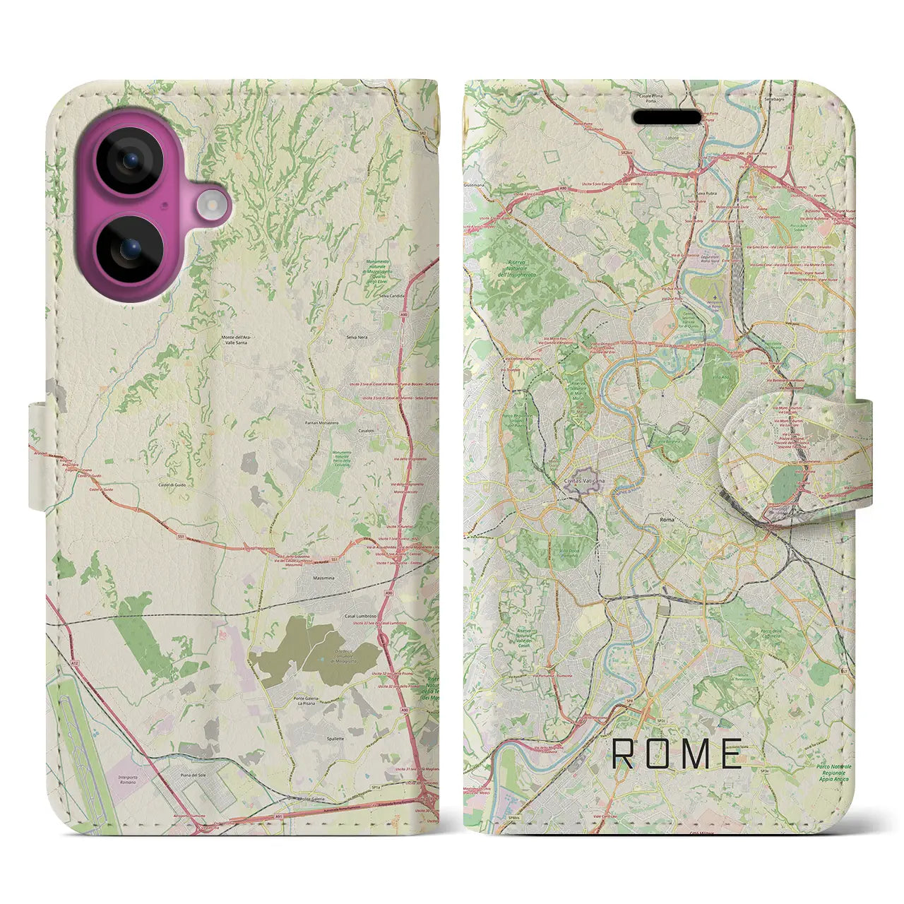 【ローマ(イタリア)】地図柄iPhoneケース(手帳タイプ)ナチュラル・iPhone 16 Pro 用