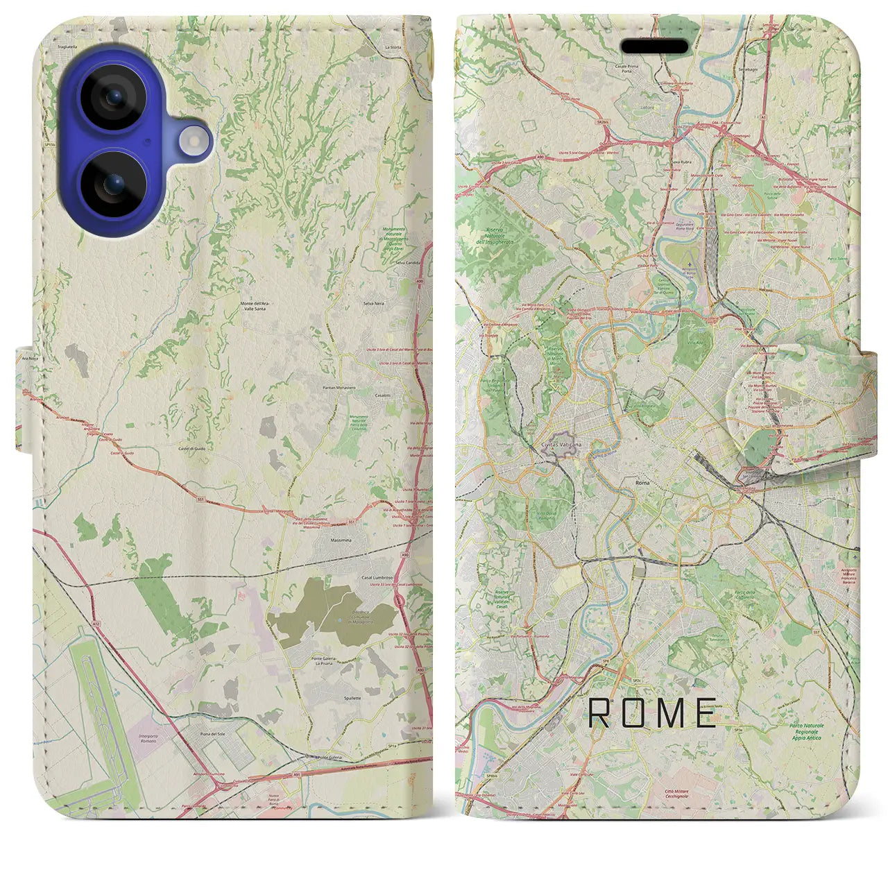 【ローマ(イタリア)】地図柄iPhoneケース(手帳タイプ)ナチュラル・iPhone 16 Pro Max 用