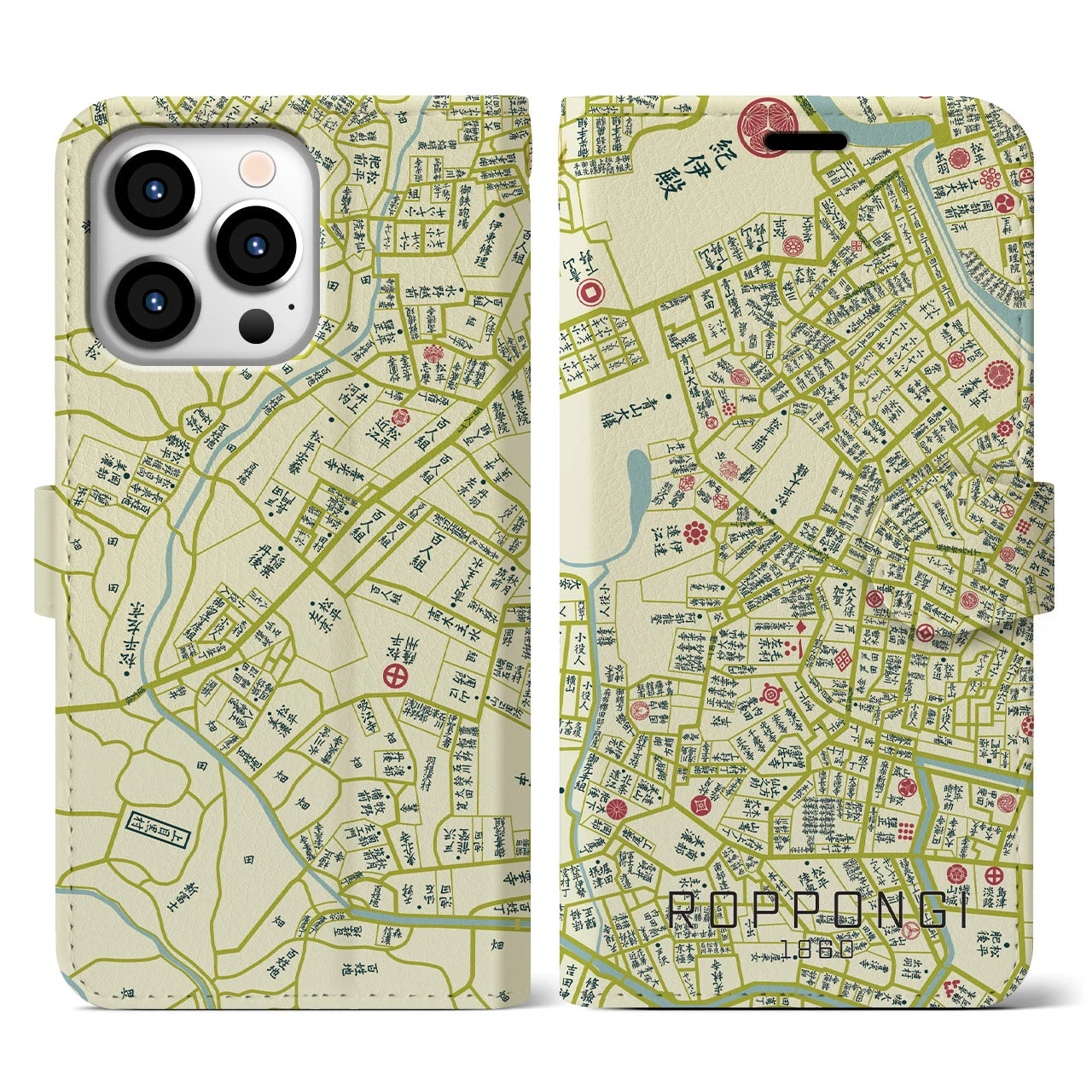 【六本木(東京都)】万延江戸図iPhoneケース(手帳タイプ)