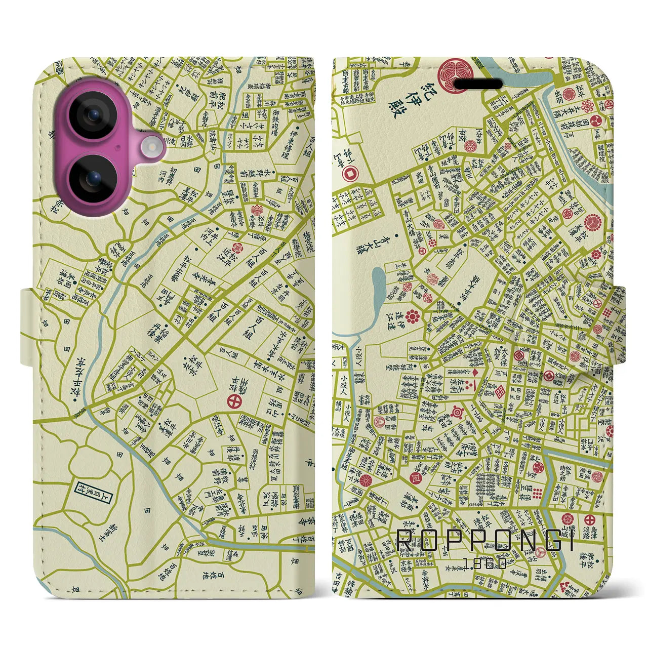 【六本木(東京都)】万延江戸図iPhoneケース(手帳タイプ)