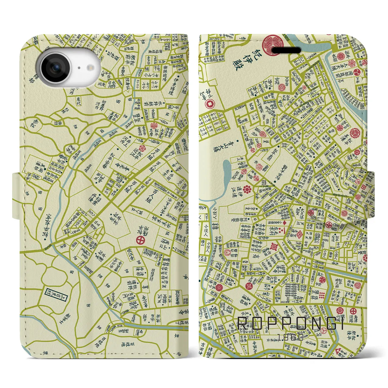 【六本木(東京都)】万延江戸図iPhoneケース(手帳タイプ)