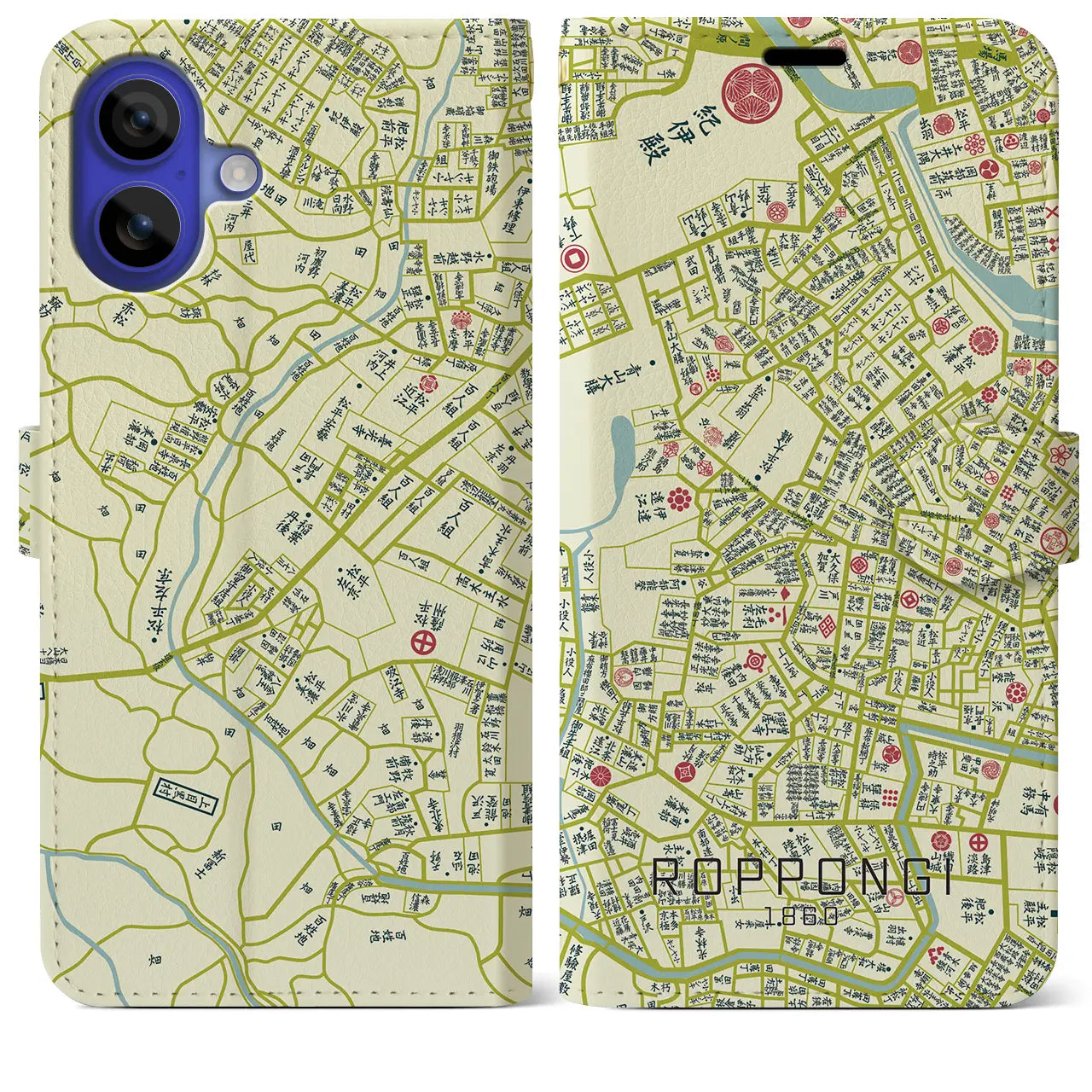 【六本木(東京都)】万延江戸図iPhoneケース(手帳タイプ)