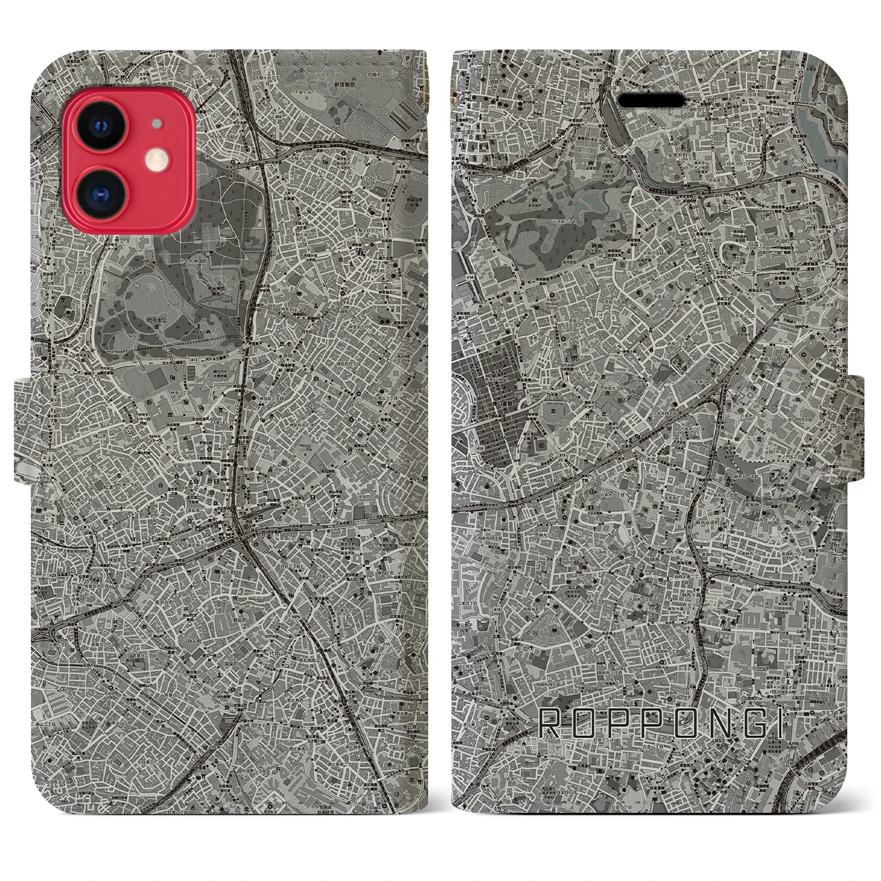 【六本木(東京都)】地図柄iPhoneケース(手帳タイプ)モノトーン・iPhone 11 用