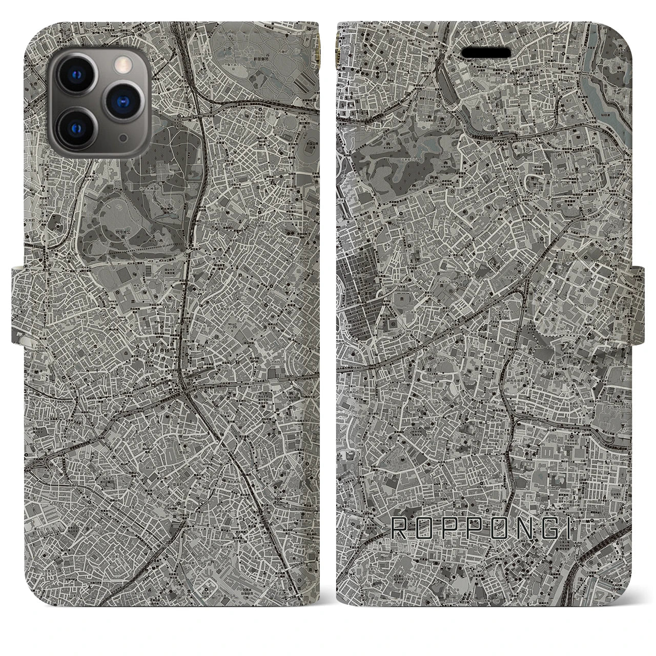 【六本木(東京都)】地図柄iPhoneケース(手帳タイプ)モノトーン・iPhone 11 Pro Max 用