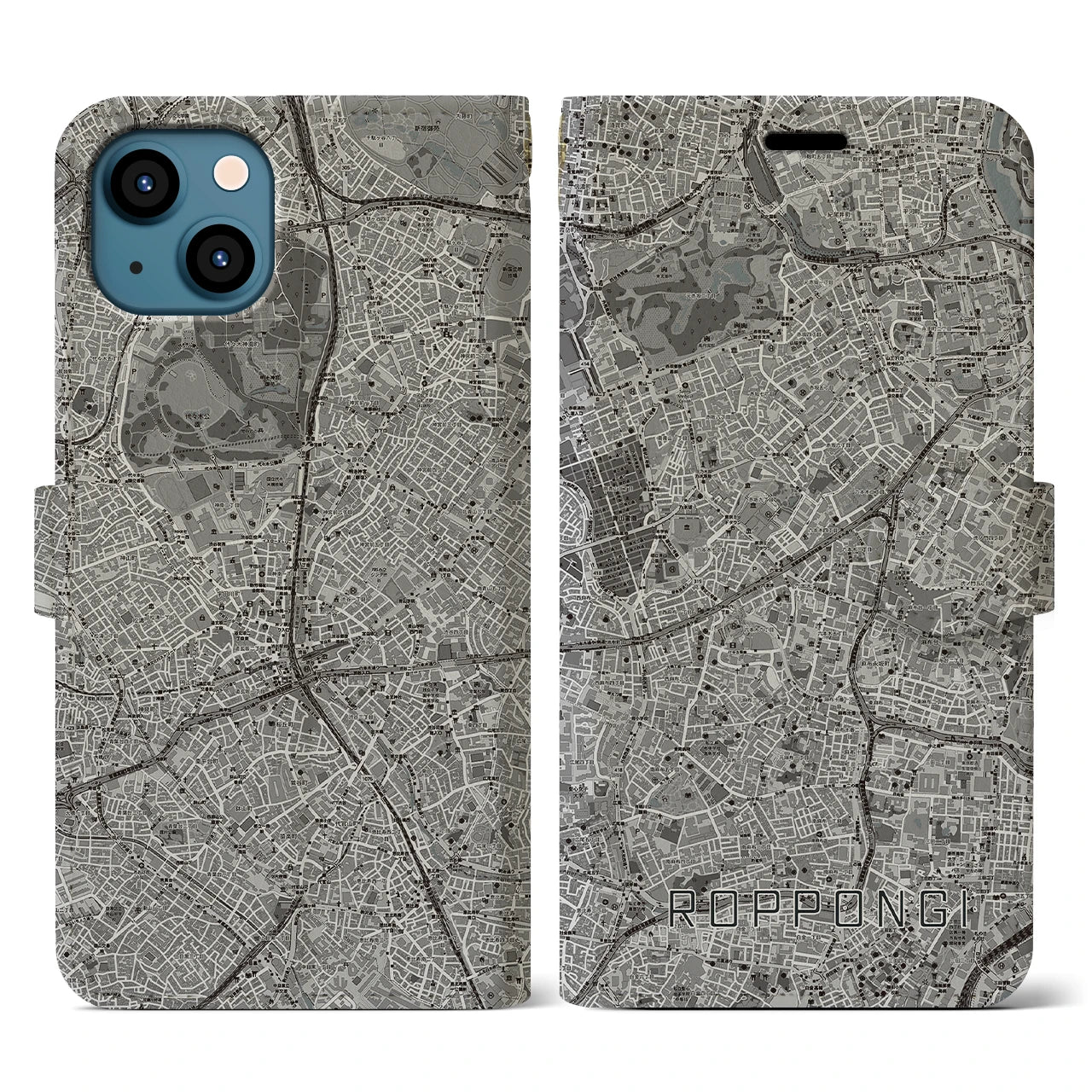【六本木(東京都)】地図柄iPhoneケース(手帳タイプ)モノトーン・iPhone 13 用