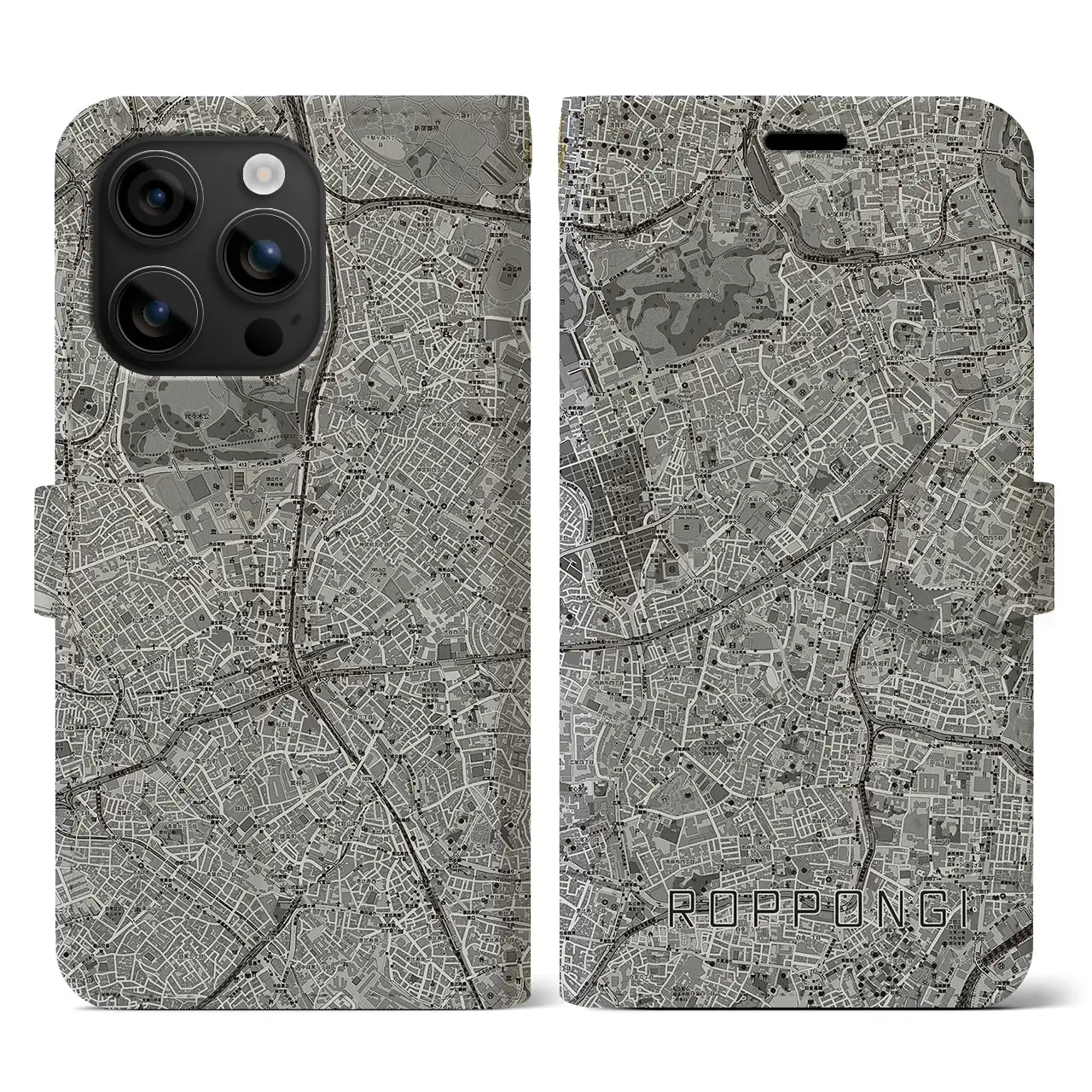 【六本木(東京都)】地図柄iPhoneケース(手帳タイプ)モノトーン・iPhone 16 用