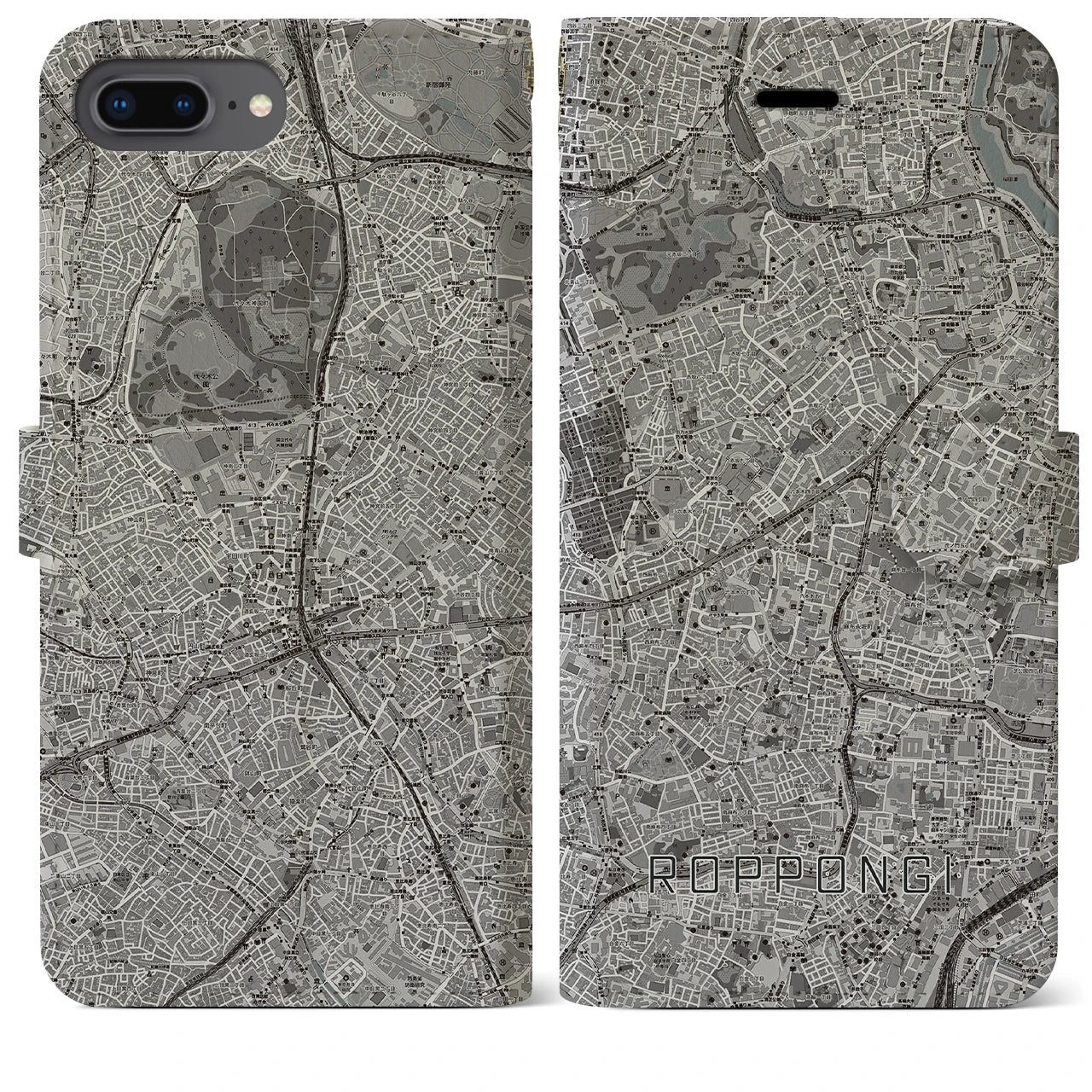 【六本木(東京都)】地図柄iPhoneケース(手帳タイプ)モノトーン・iPhone 8Plus /7Plus / 6sPlus / 6Plus 用
