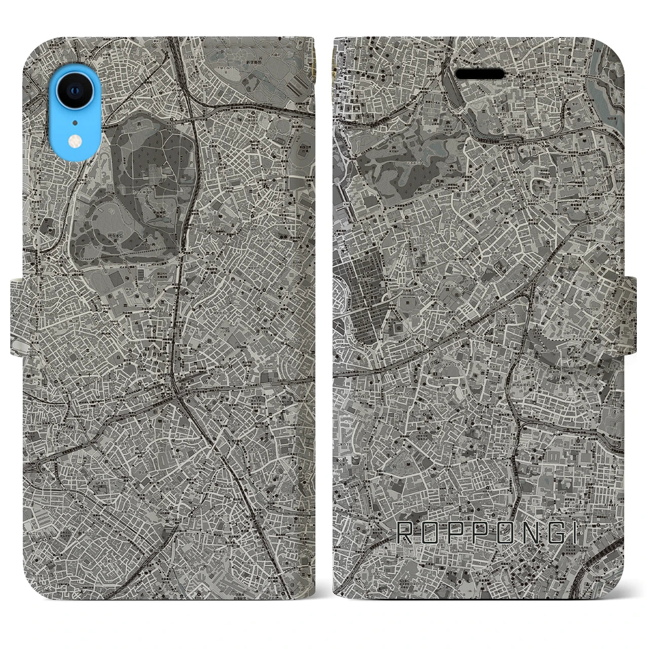 【六本木(東京都)】地図柄iPhoneケース(手帳タイプ)モノトーン・iPhone XR 用