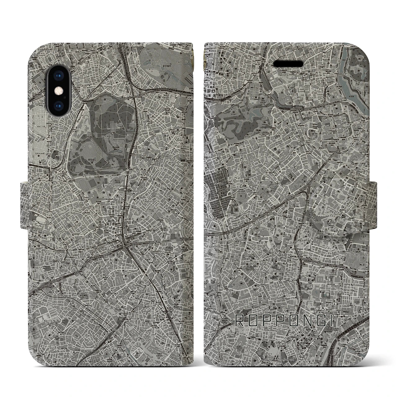 【六本木(東京都)】地図柄iPhoneケース(手帳タイプ)モノトーン・iPhone XS / X 用