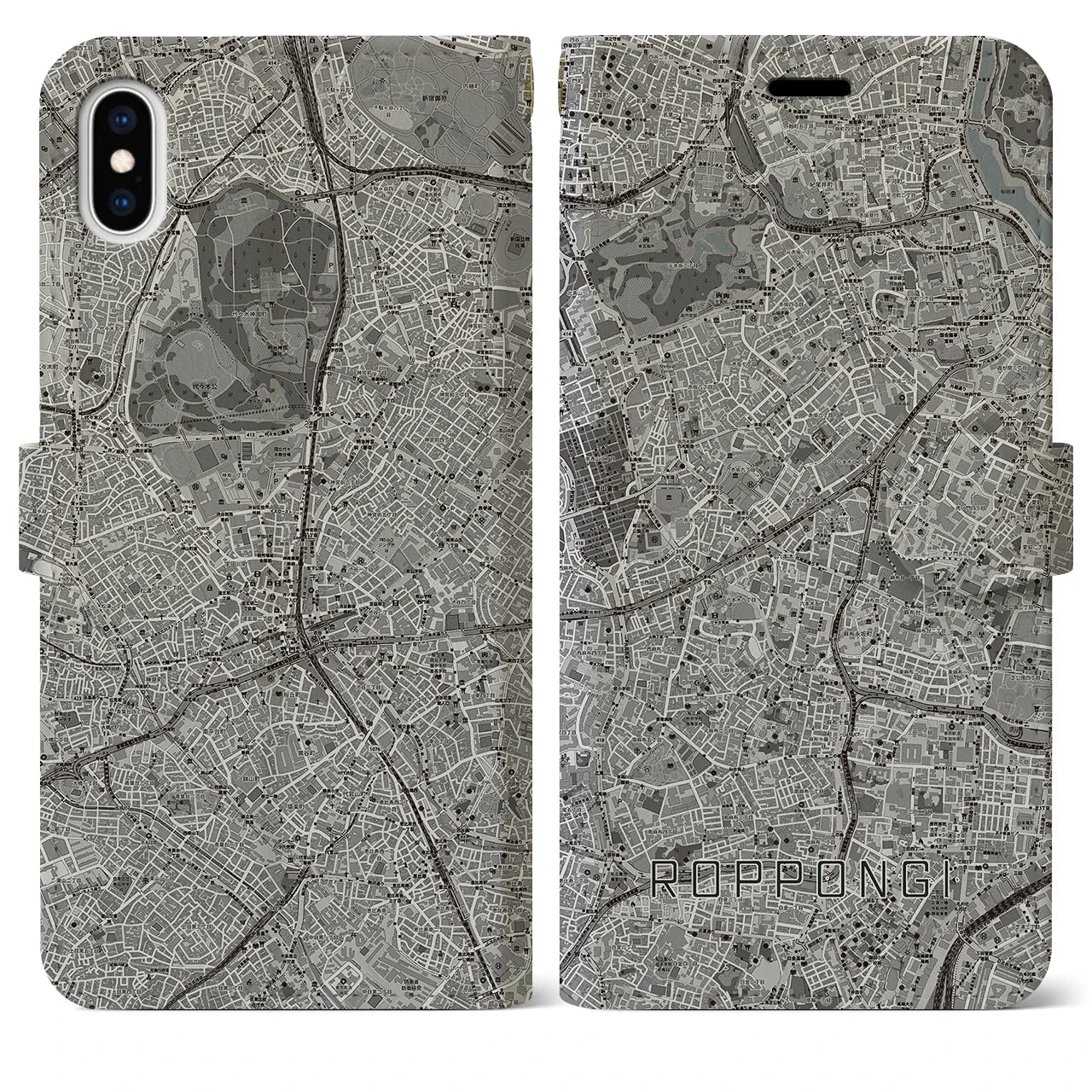 【六本木(東京都)】地図柄iPhoneケース(手帳タイプ)モノトーン・iPhone XS Max 用
